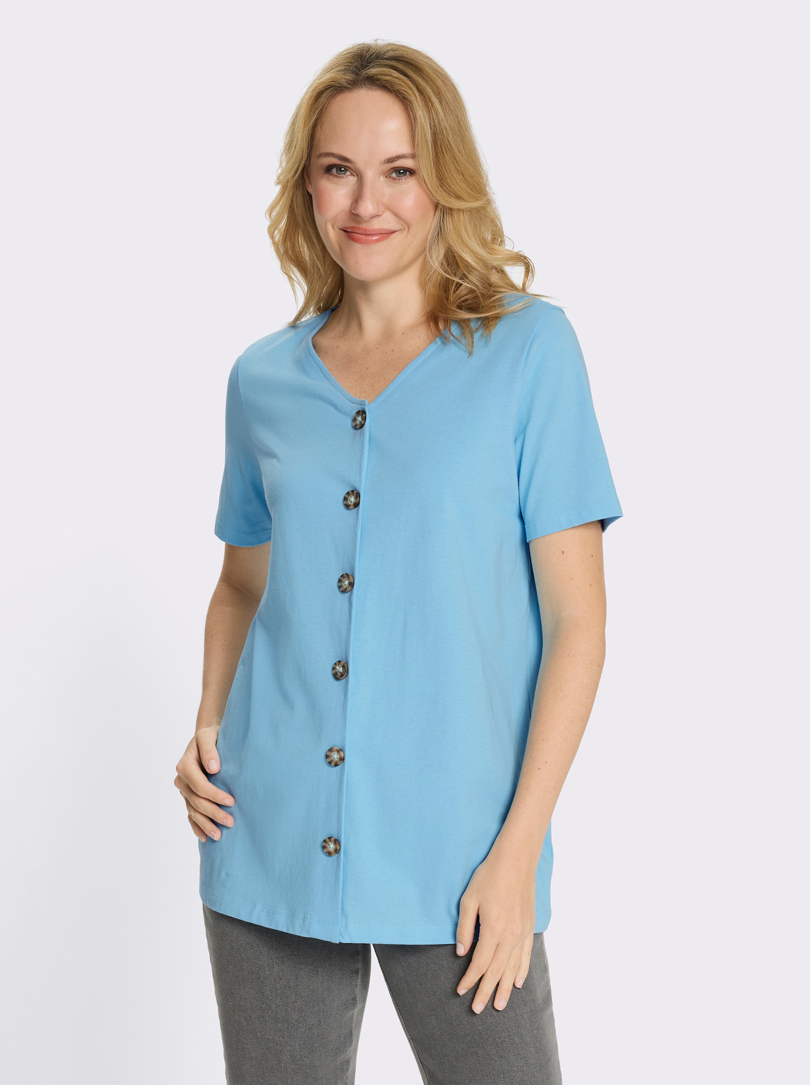Lang shirt met sierknoopsluiting - aqua