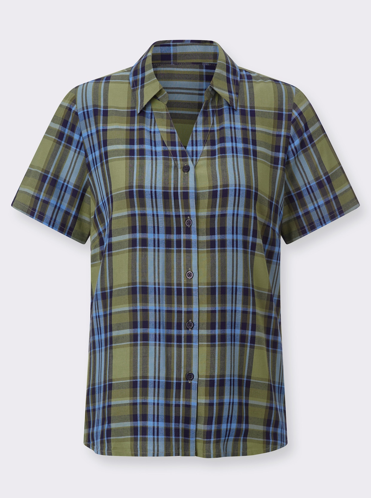 Geruite blouse - rietgroen/hemelsblauw geruit