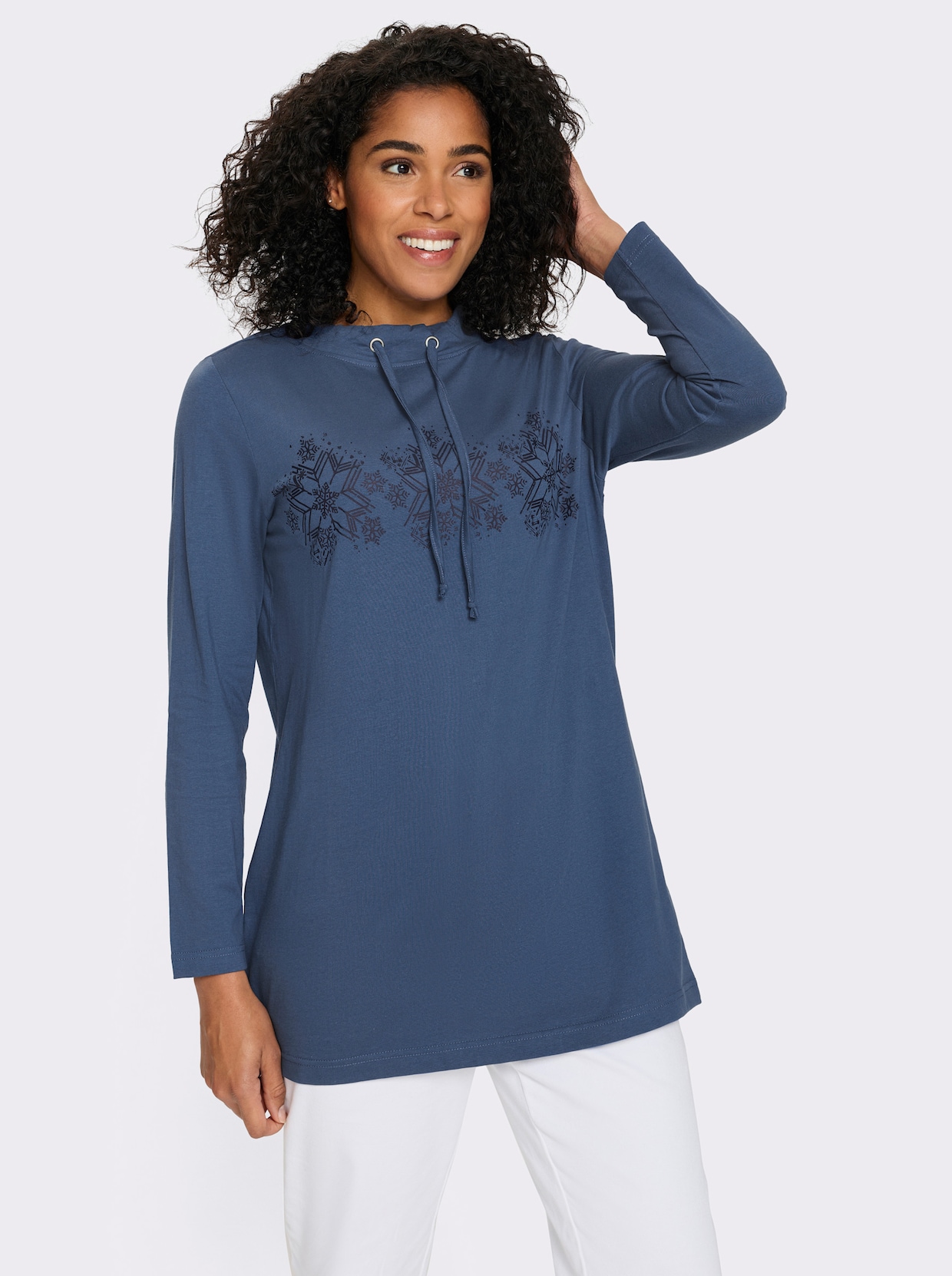 Longshirt mit Schneeflocken-Print - jeansblau-marine