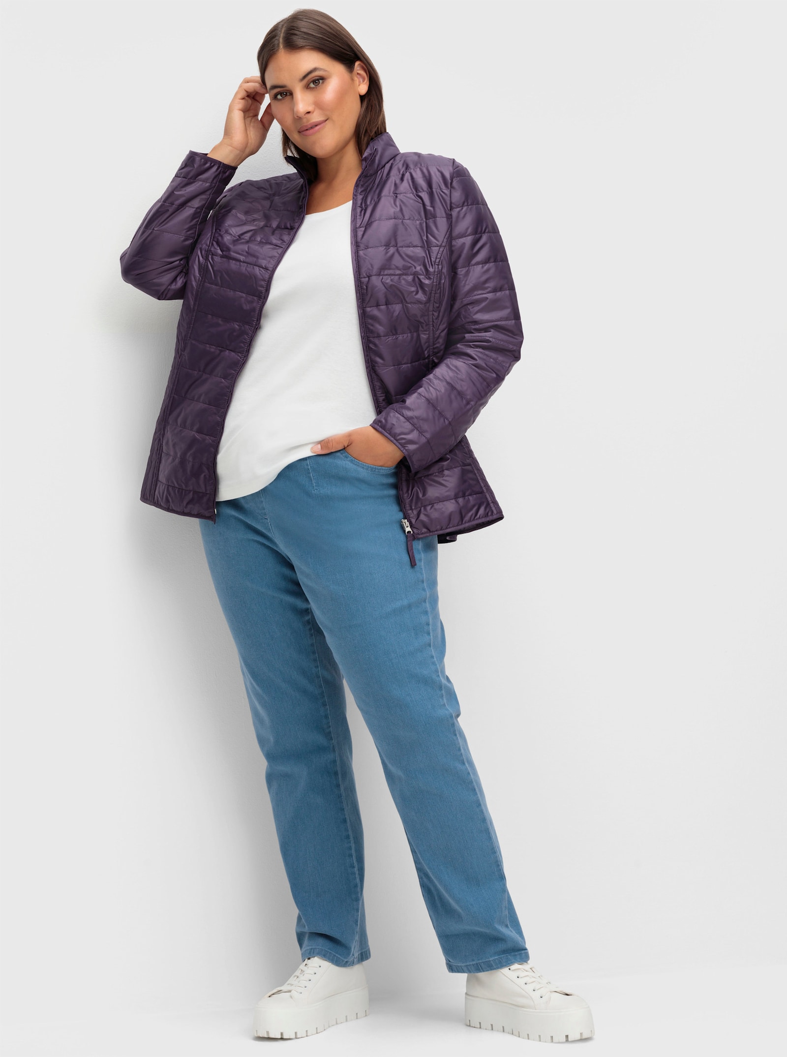 Schlupfjeans mit imitierter Reißverschluss-Blende - blue-bleached