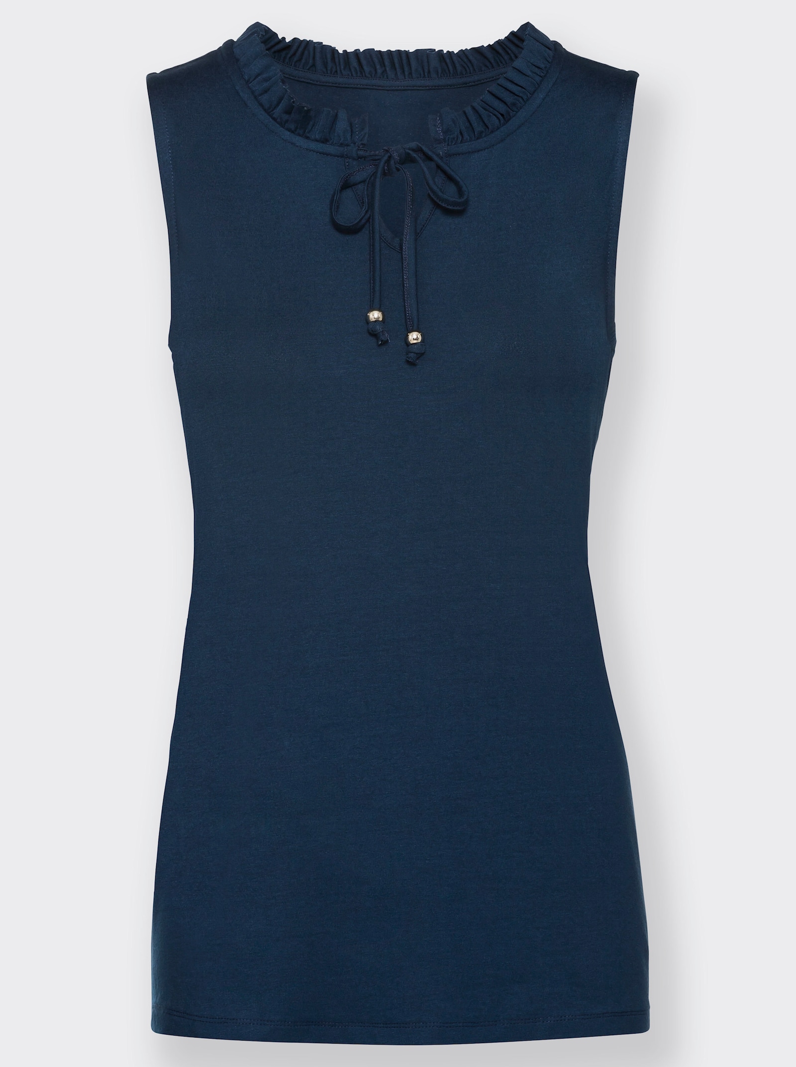 Shirttop mit Rüschen am Stehkragen - dunkelblau