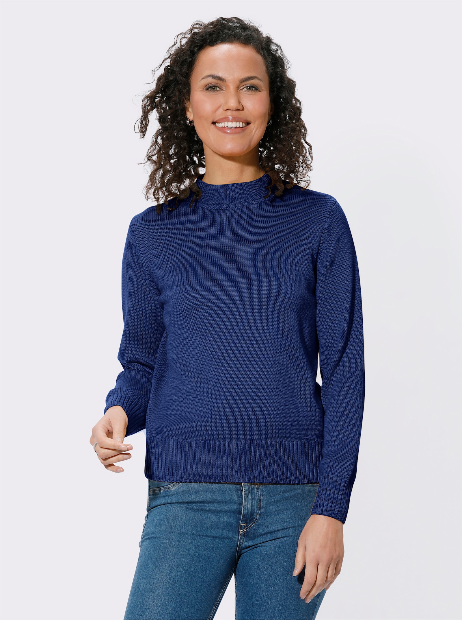 Stehkragenpullover mit Baumwolle - royalblau