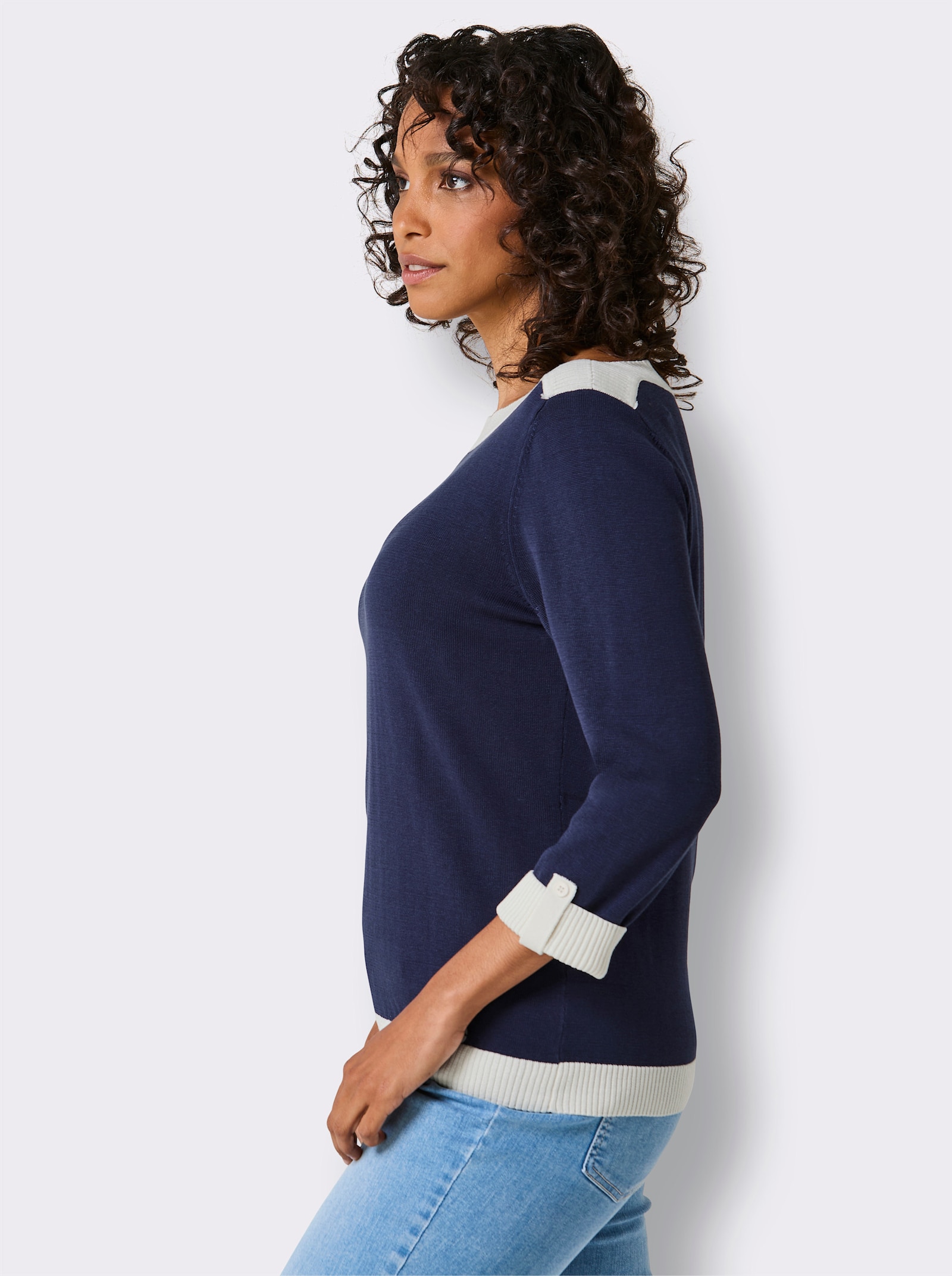CREATION L PREMIUM 3/4 Arm-Pullover mit Seiden-Anteil - marine
