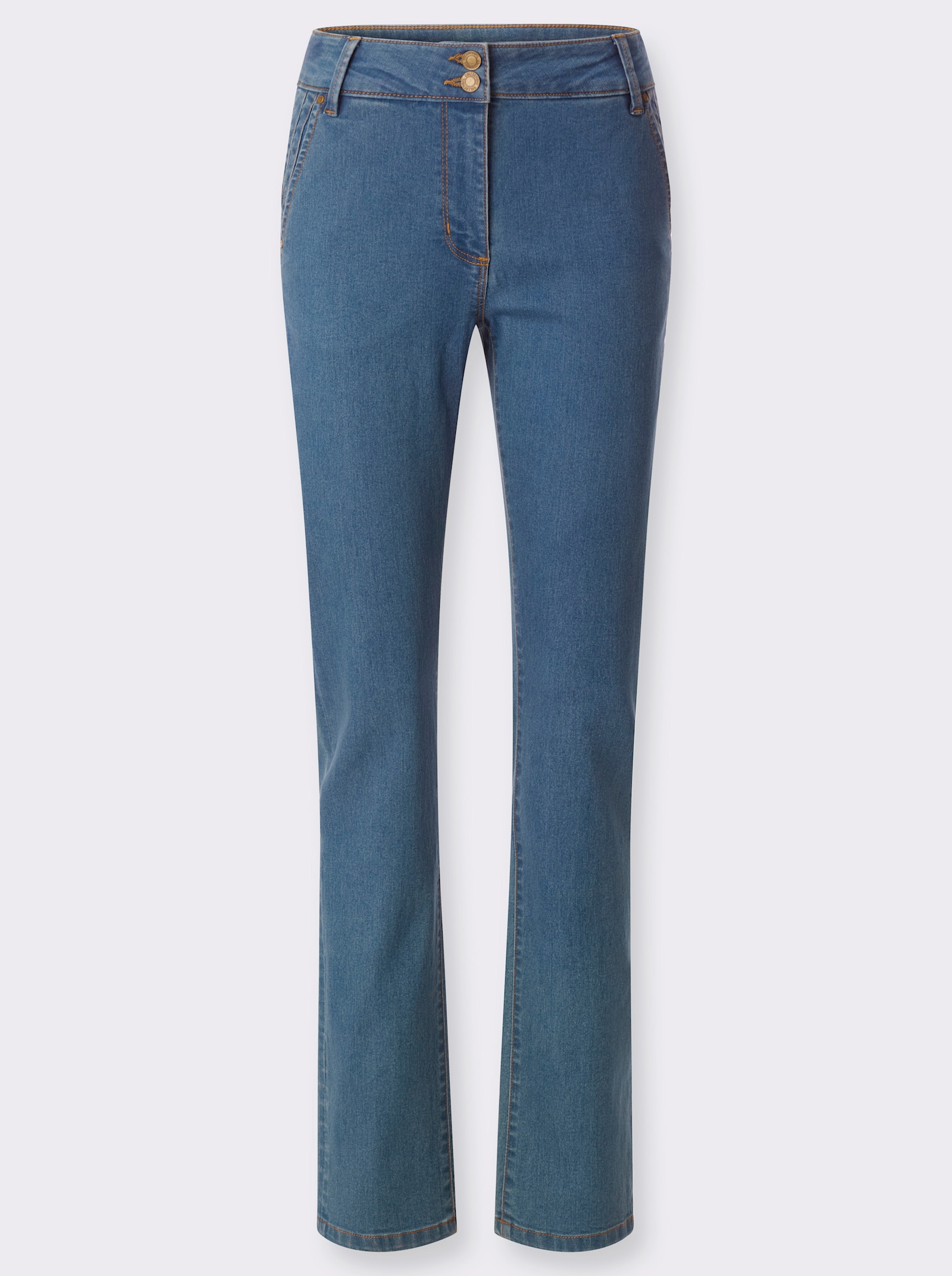 Jeans mit kontrastfarbigen Ziernähten - blue-bleached