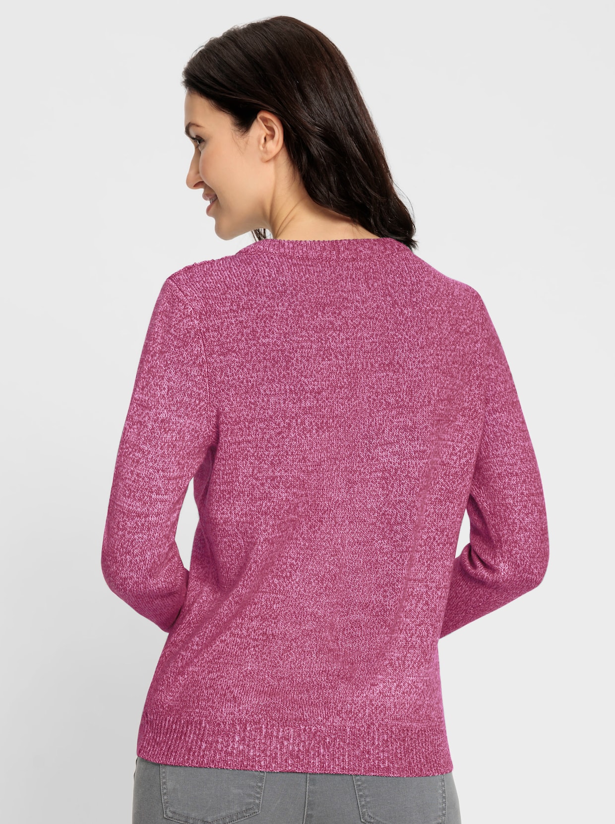 Rundhalspullover - fuchsia-meliert