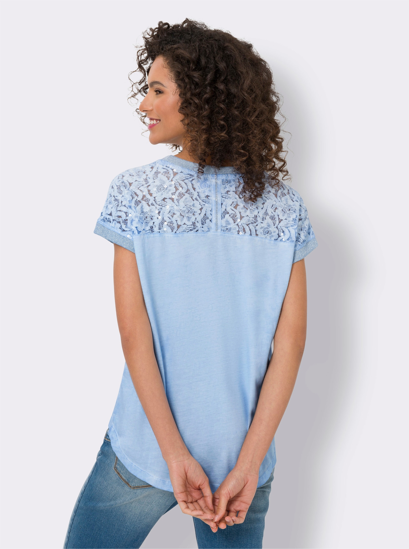 heine Kurzarmshirt mit Glanz-Details - eisblau