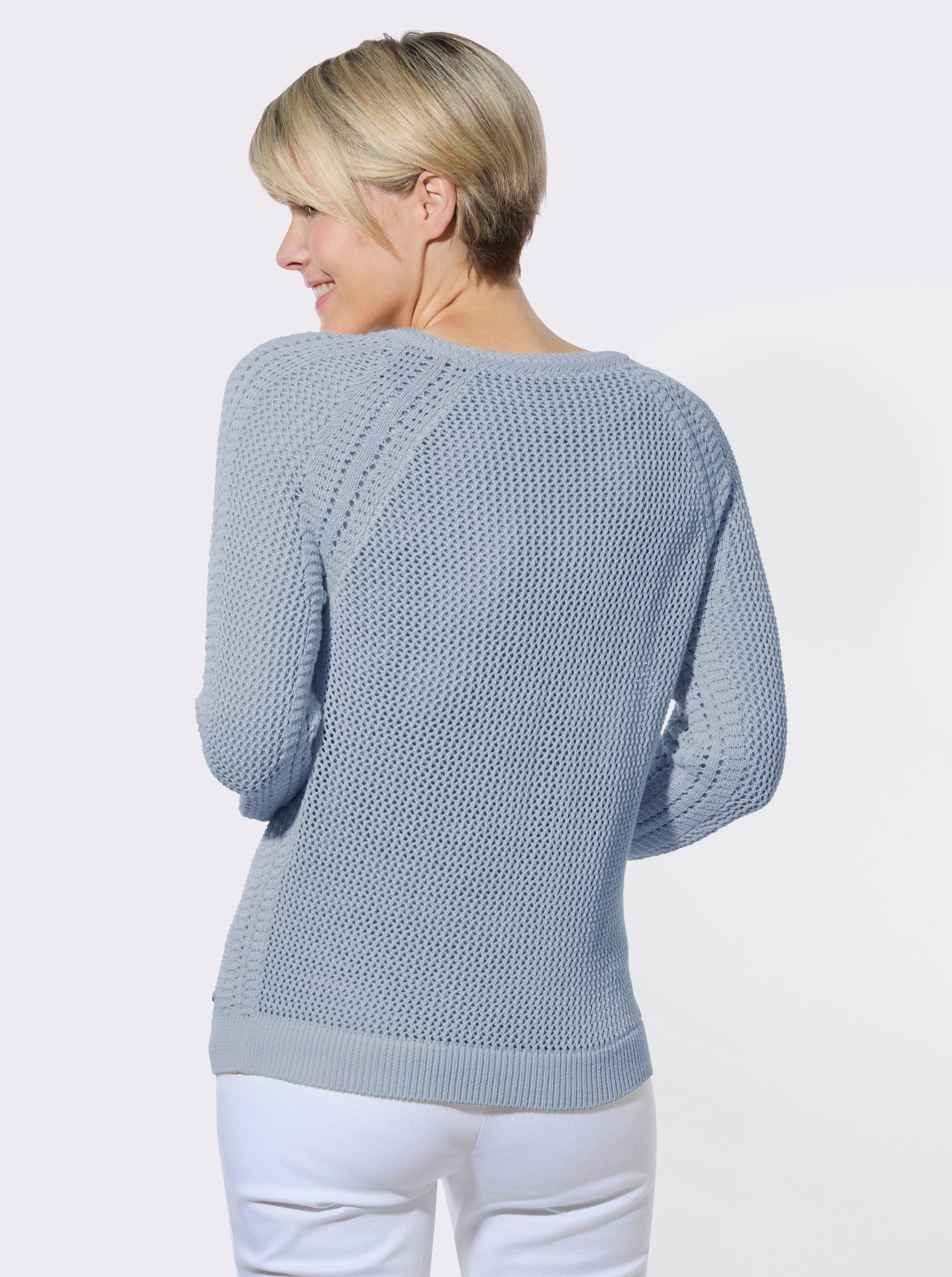 Ajourpullover mit Raglanärmel - hellblau
