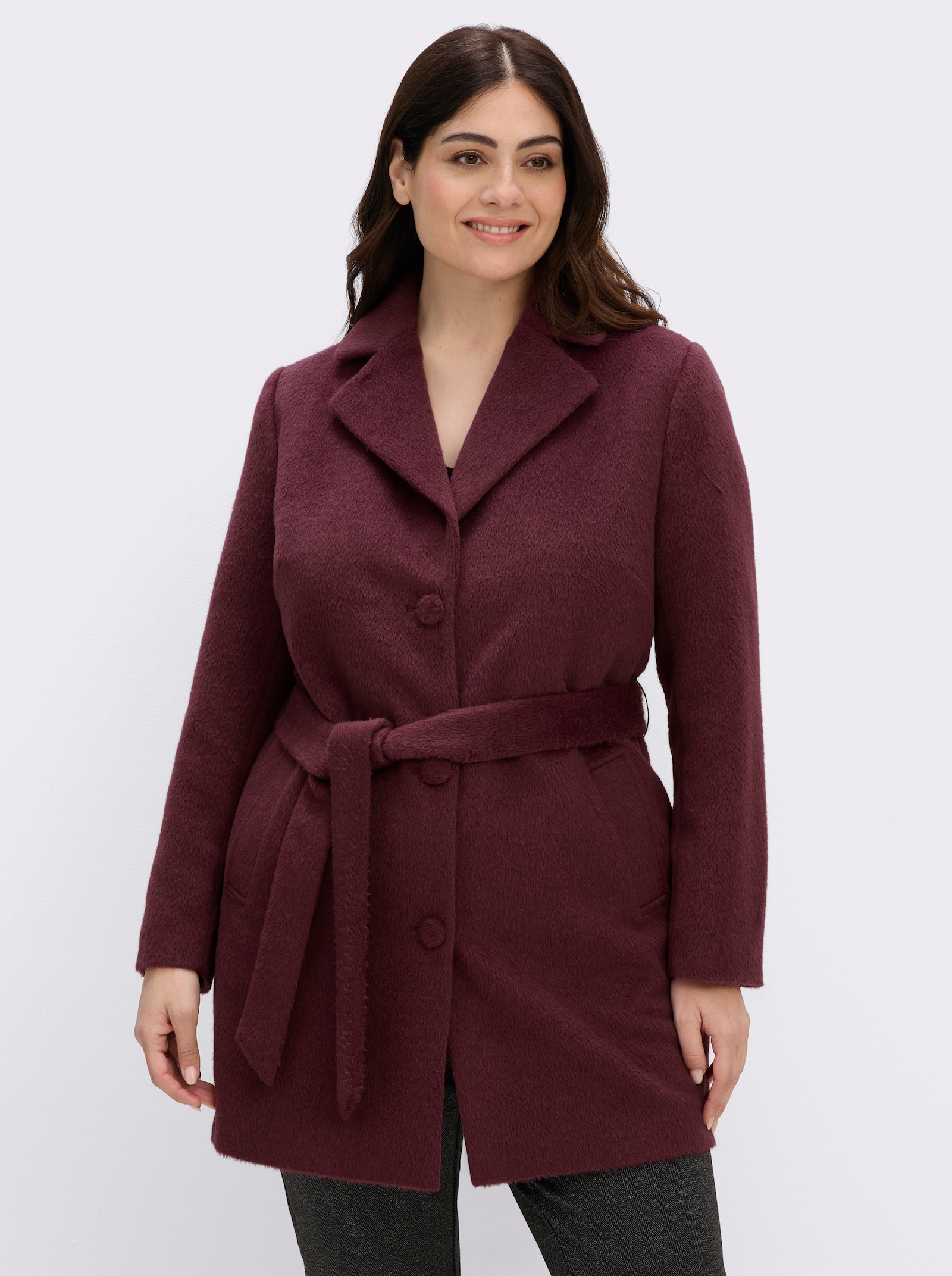 sheego Jacke mit Bindegürtel - burgund