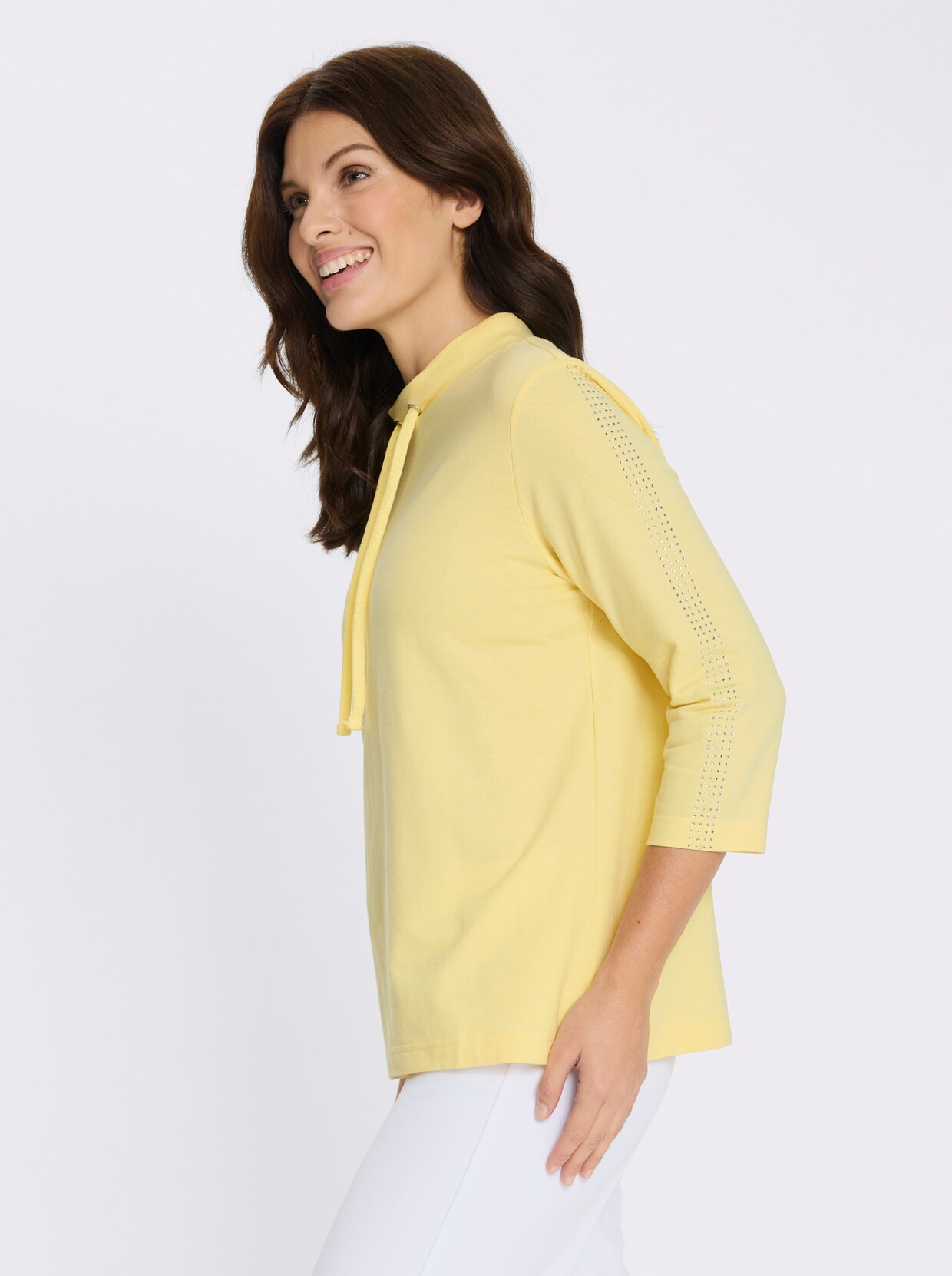 Sweatshirt mit Glitzersteinchen - zitrone