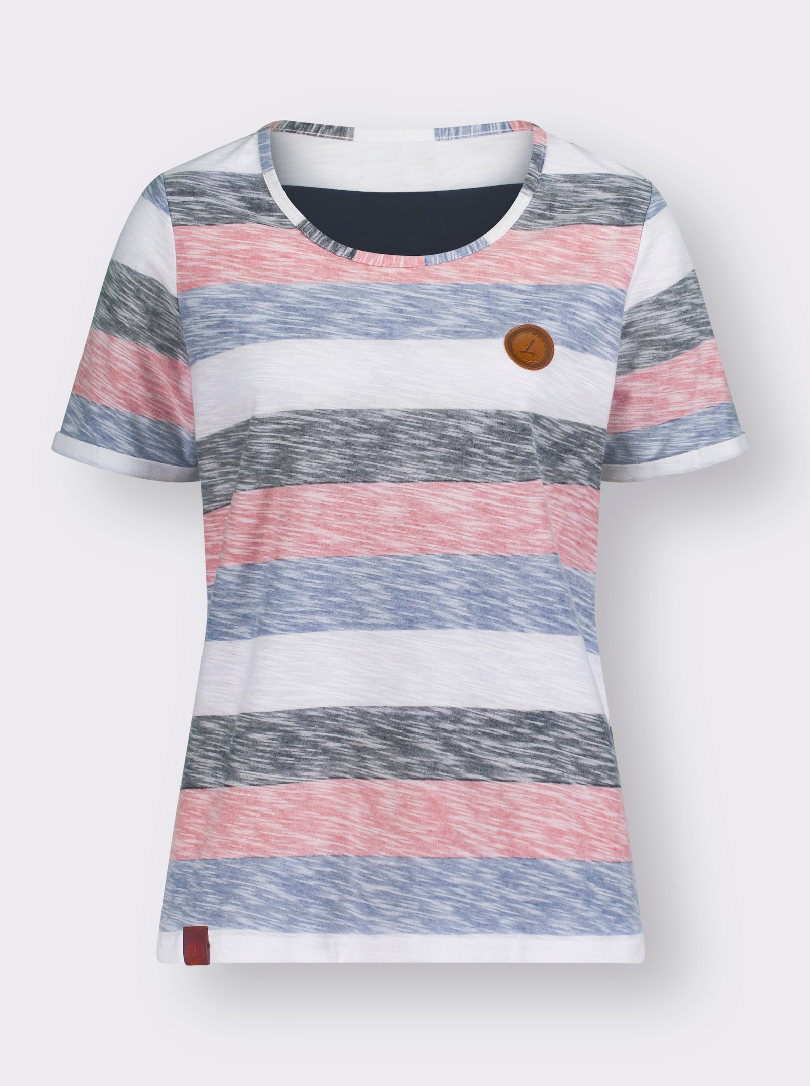 Gestreept shirt van gevlamd garen - donkerblauw/wit gestreept