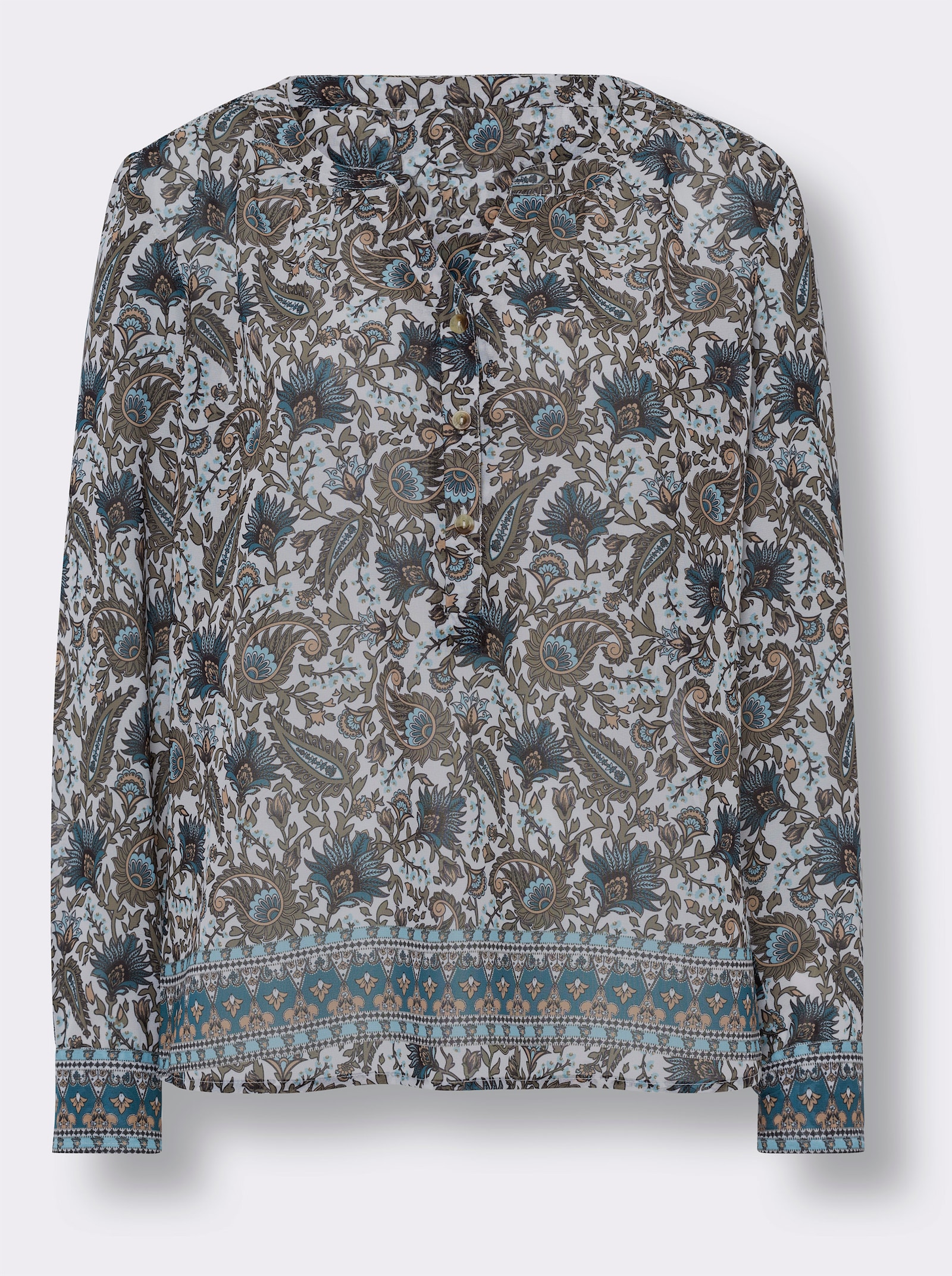 heine Blouse met print en sierranddessin - kaki/aqua bedrukt