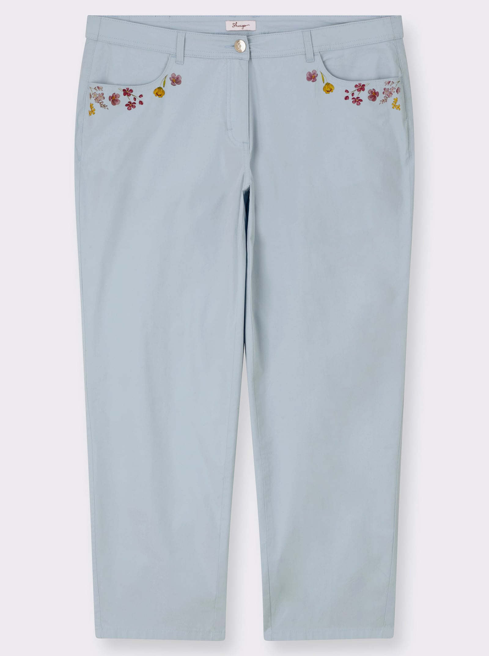 sheego Chinohose mit Blütenprints an den Taschen - eisblau-orchidee-bedruckt