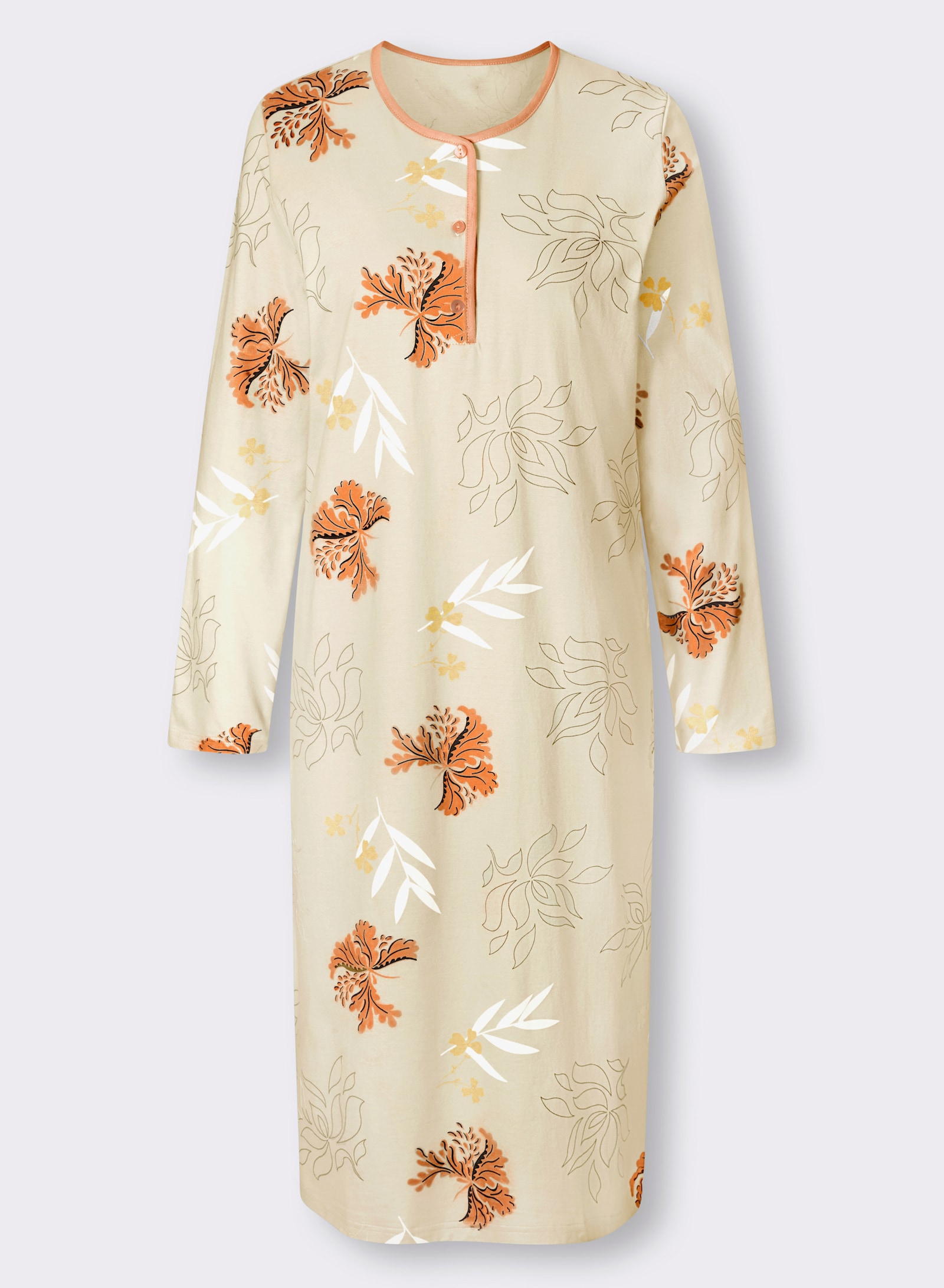 Ascafa Nachthemden im Doppelpack, floraler Print - vanille + vanille-bedruckt
