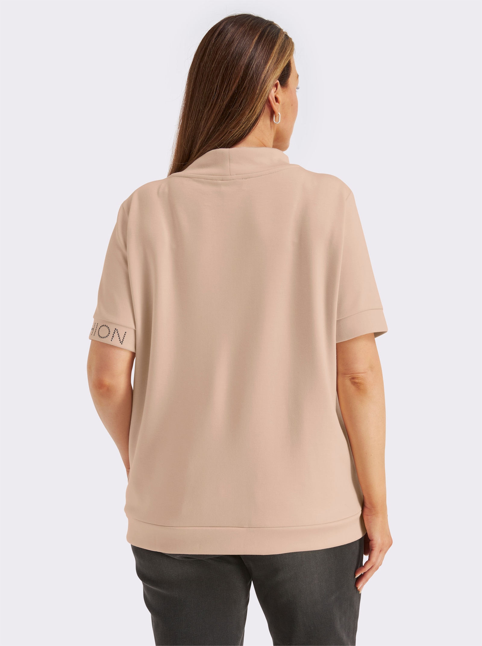 Stehkragenshirt in weichem Material - elfenbein