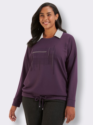 sheego Sweatshirt mit abnehmbarem Hemdkragen - traube-bedruckt
