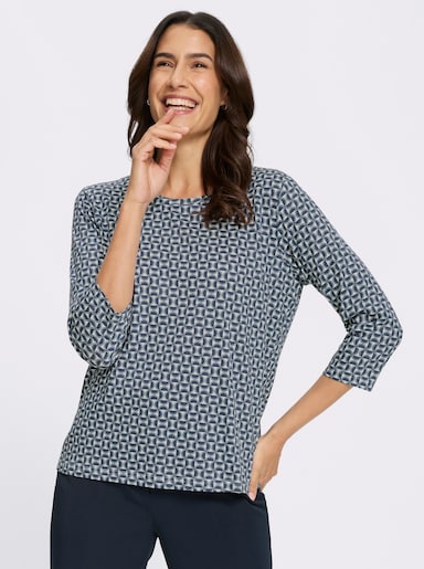 Print-Shirt mit grafischem Dessin - rauchblau-ecru-bedruckt