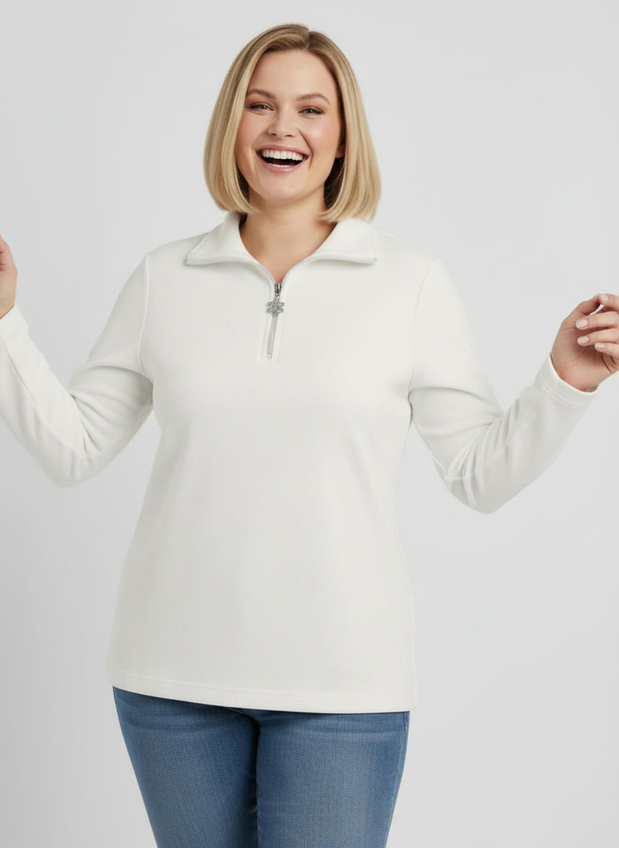 Langarmshirt mit Schneeflocken-Anhänger - ecru