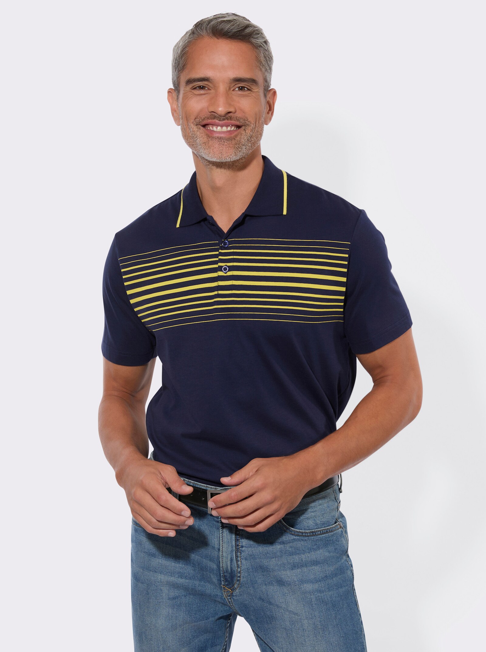 Poloshirt mit schmalen Kontraststreifen - marine