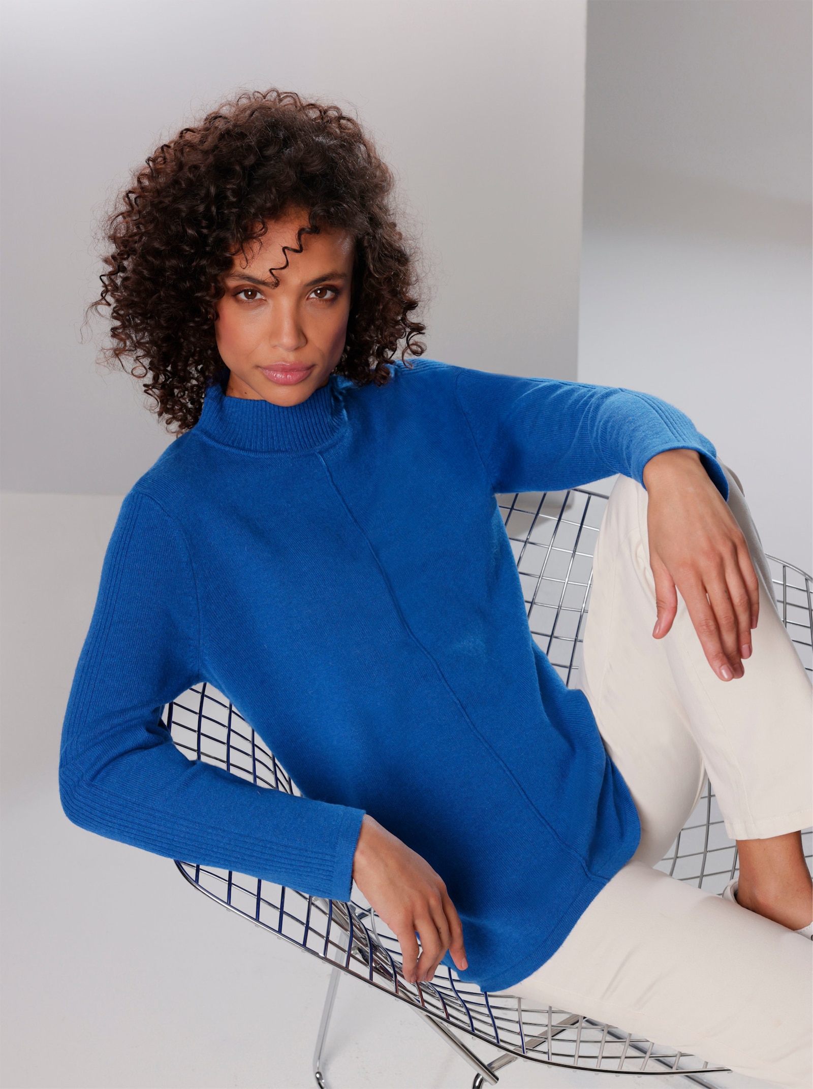 CREATION L PREMIUM Stehkragenpullover mit Kaschmir - royalblau