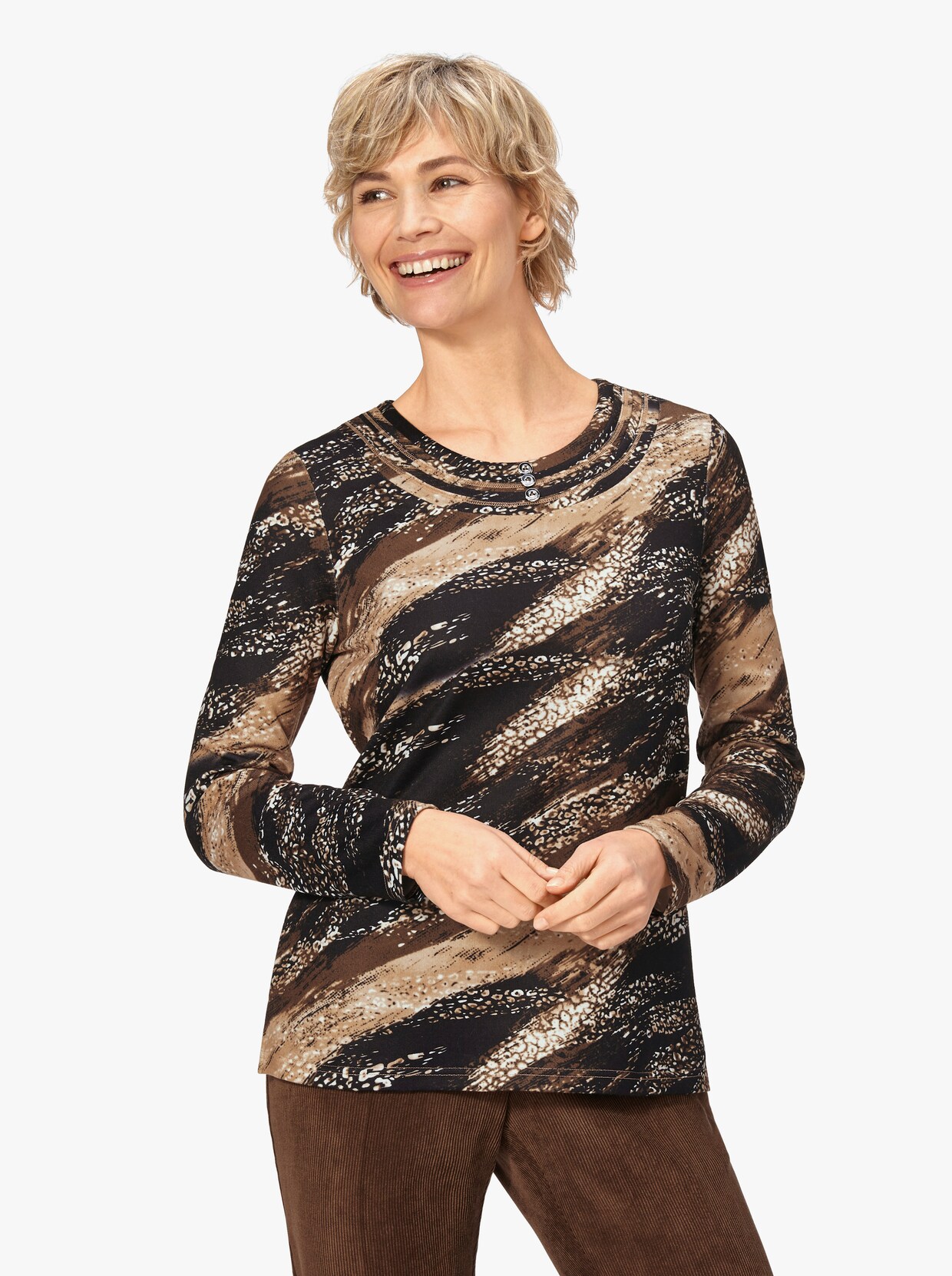 Rundhalsshirt - beige-bedruckt