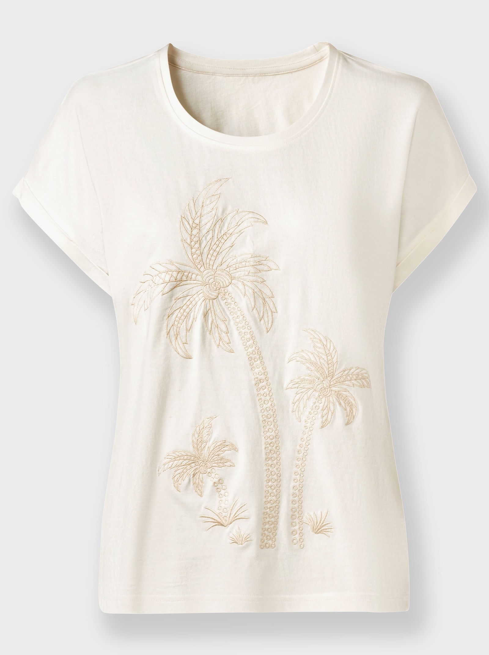 Shirt met ronde hals en borduursel - ecru