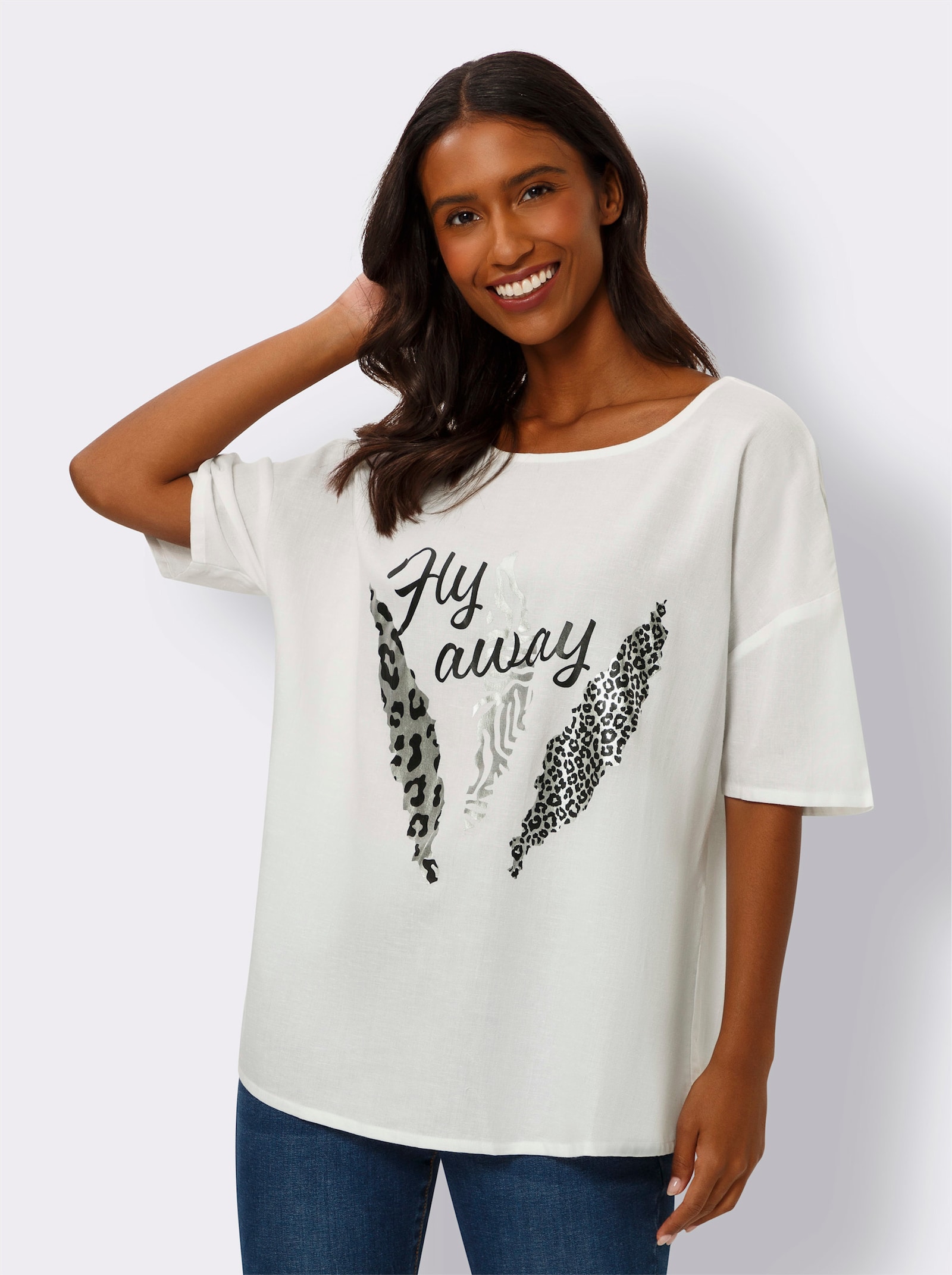 heine Schlupfbluse mit Foliendruck - weiß