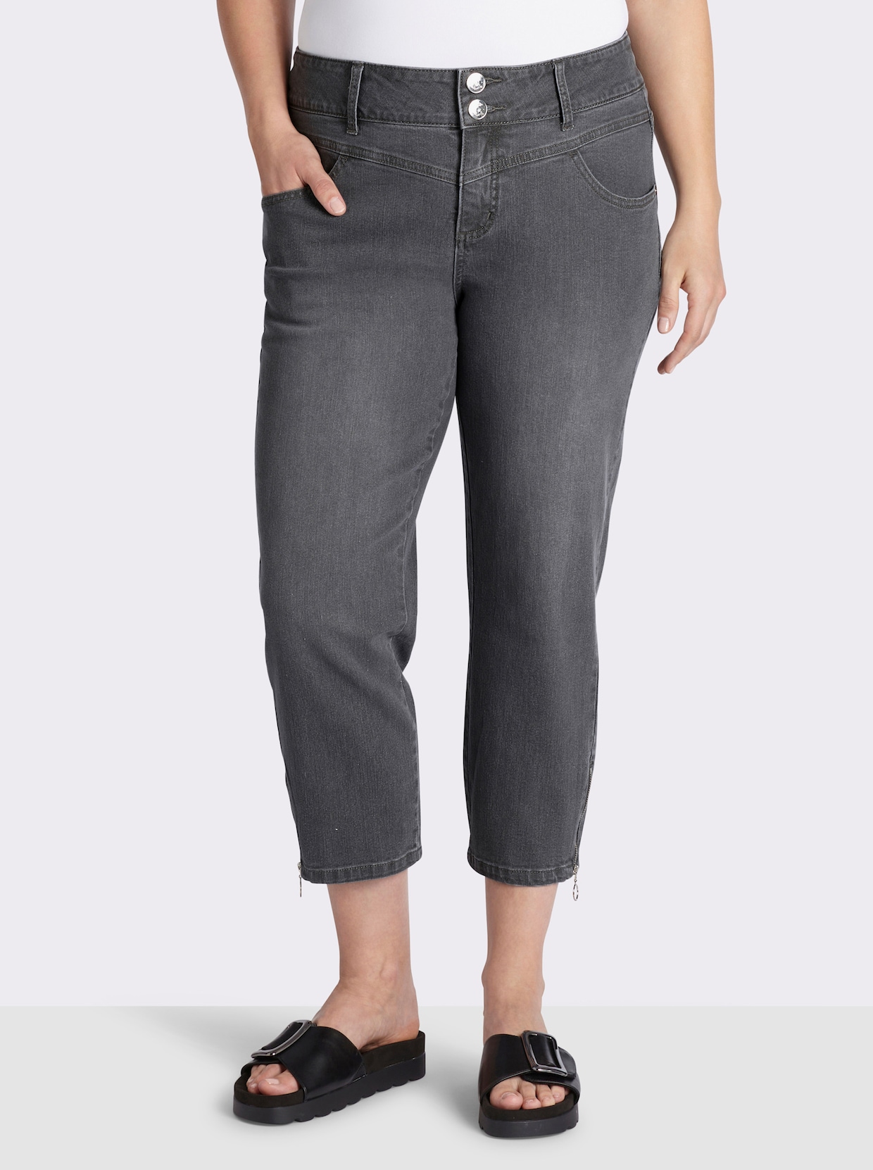 sheego 7/8-Jeans mit Zipper am Saum - stone-grey-denim