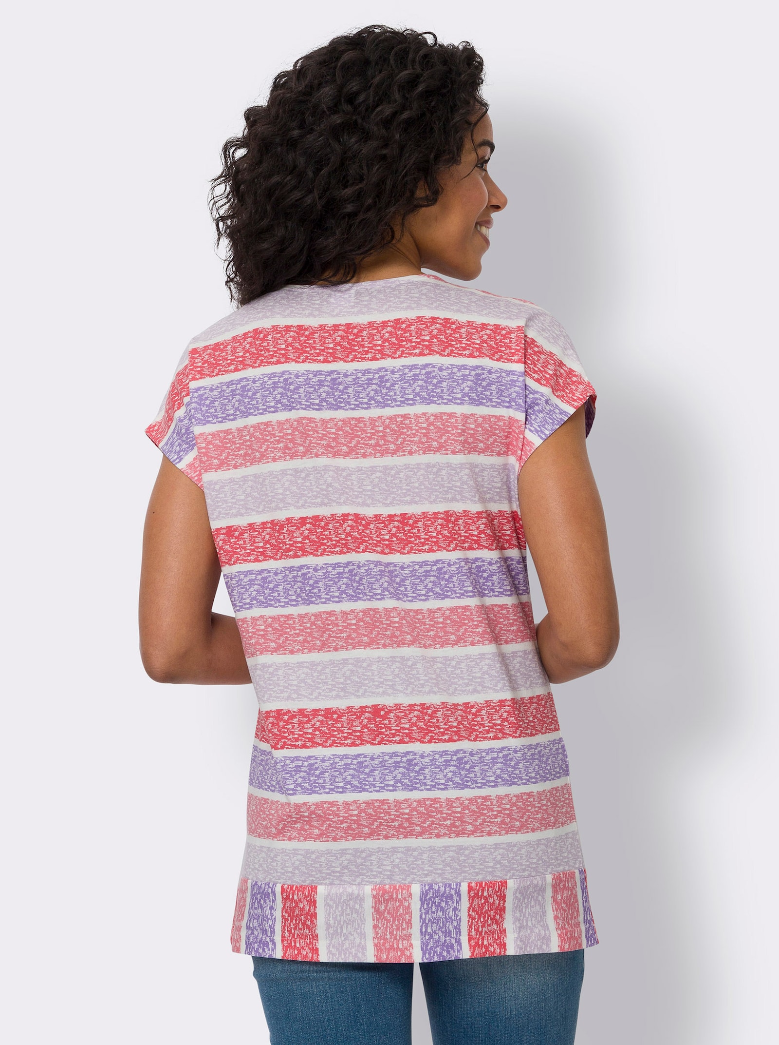 Longshirt aus Baumwolle, gestreift - koralle-lavendel-bedruckt