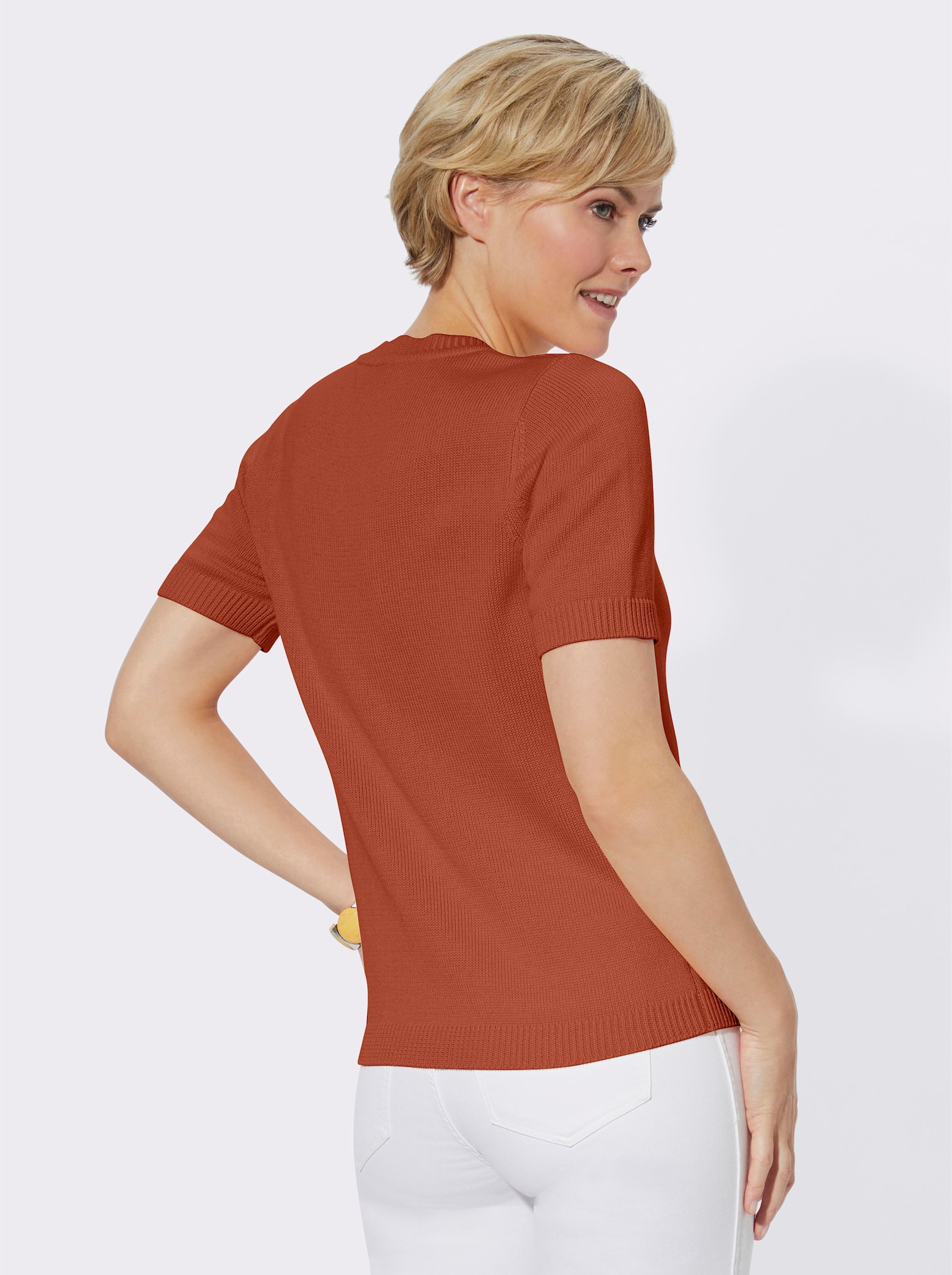 Kurzarmpullover mit Rippabschlüssen - rostrot