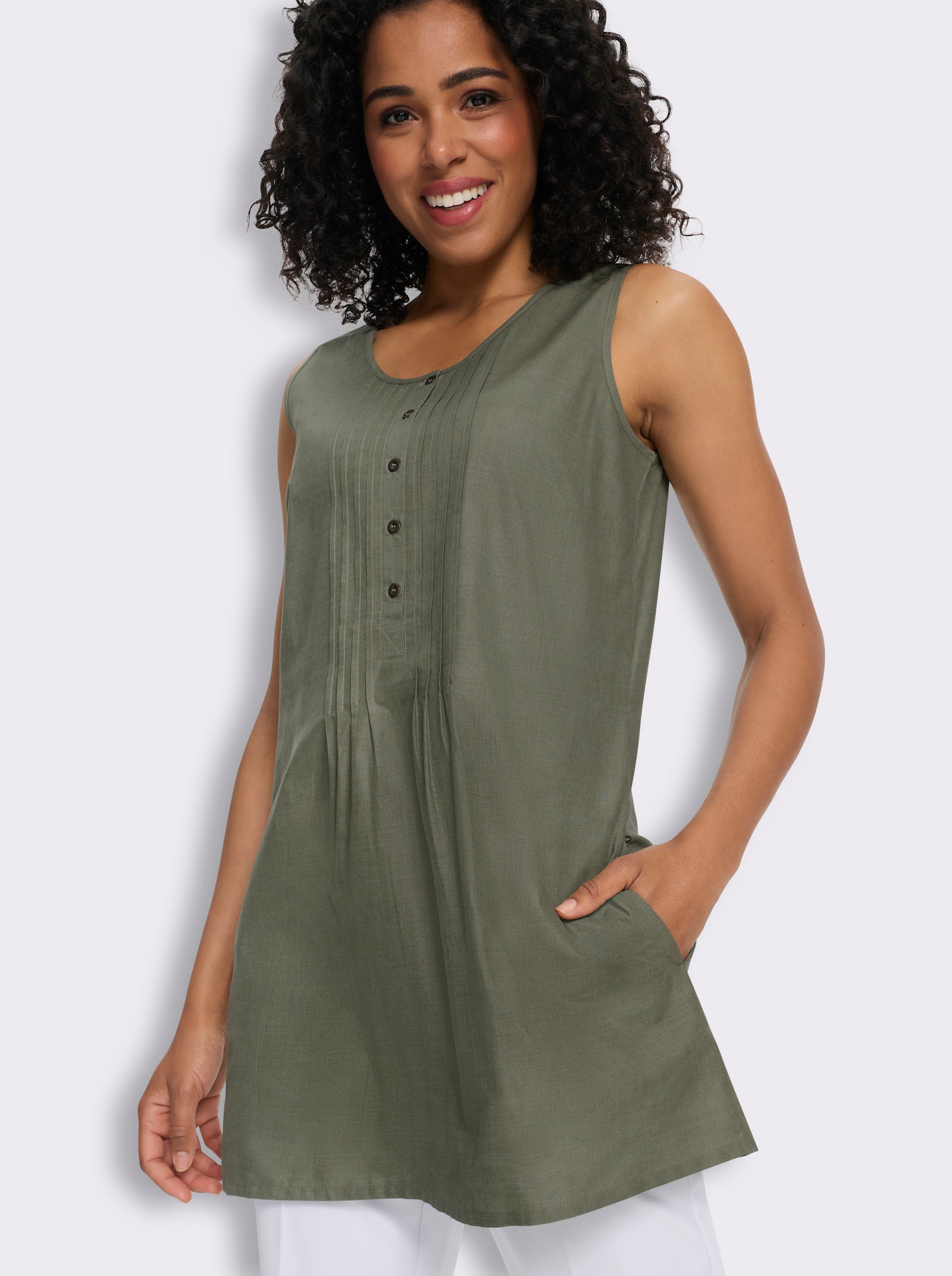  Longtop in leicht ausgestellter A-Form - khaki