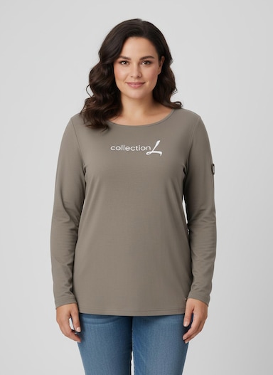 Langarmshirt mit Schriftzug - taupe