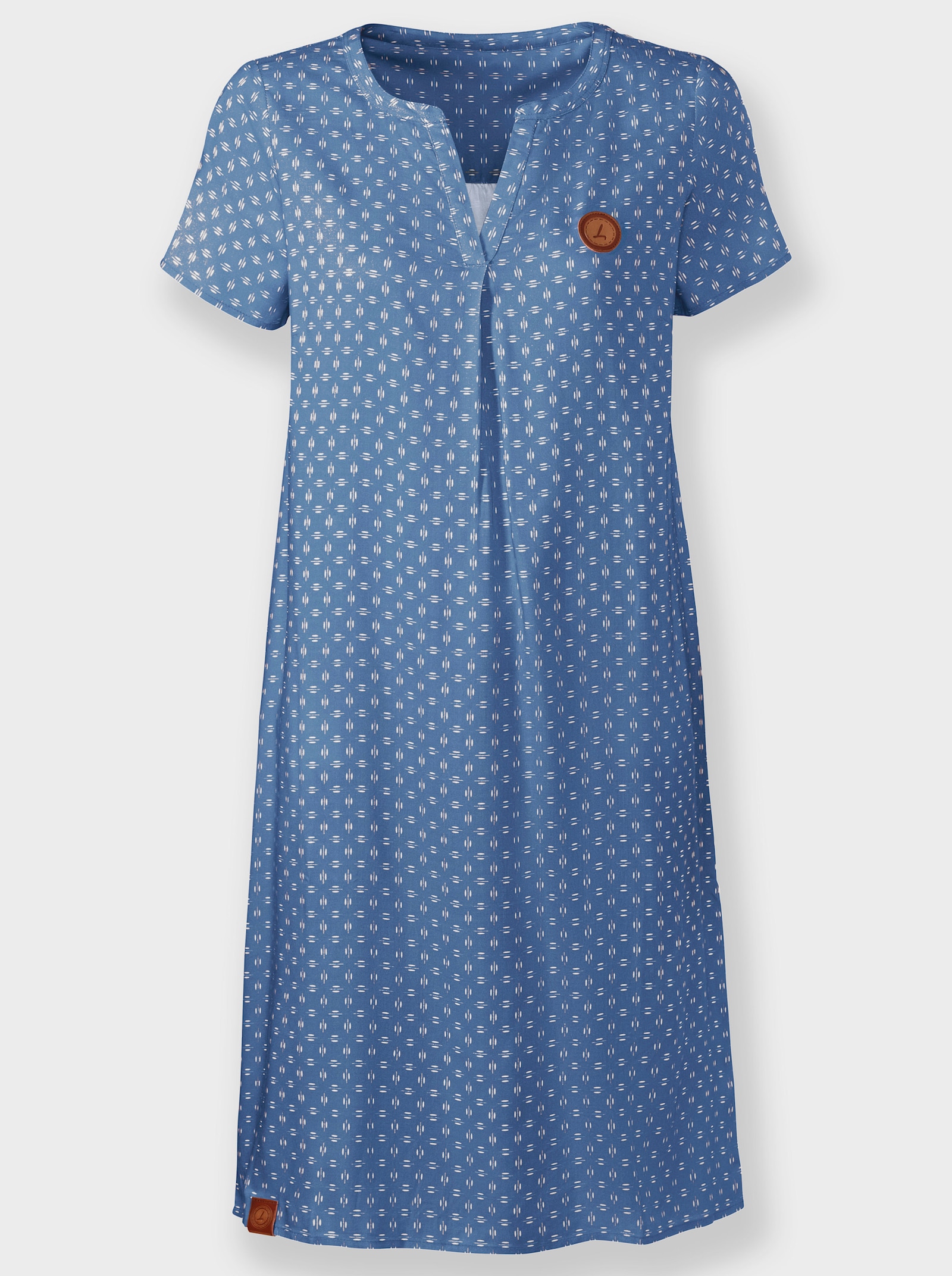 Druckkleid aus reiner Viskose - mittelblau-weiß-bedruckt