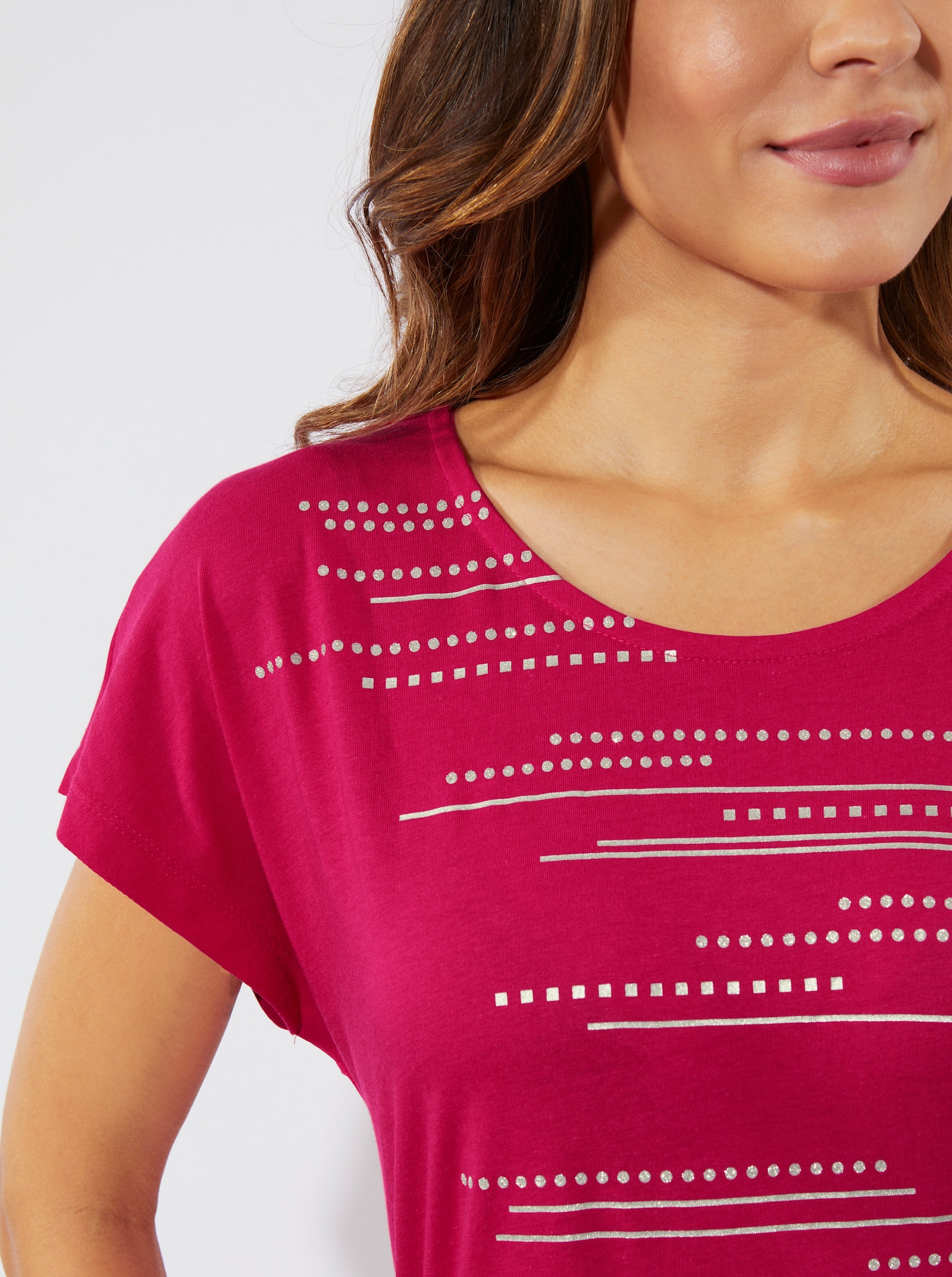 Longshirt mit Folien- und Glitzerdruck - pink