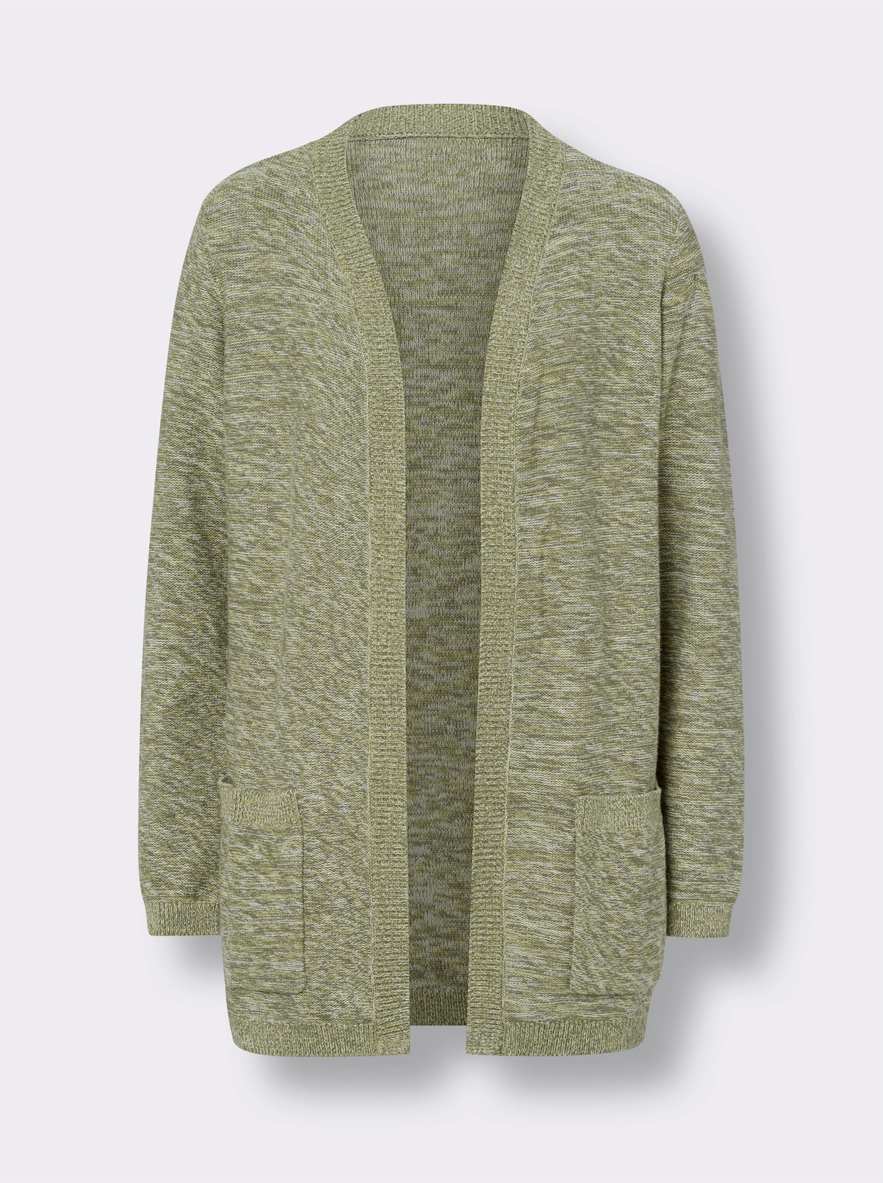 Longstrickjacke - khaki-ecru-meliert