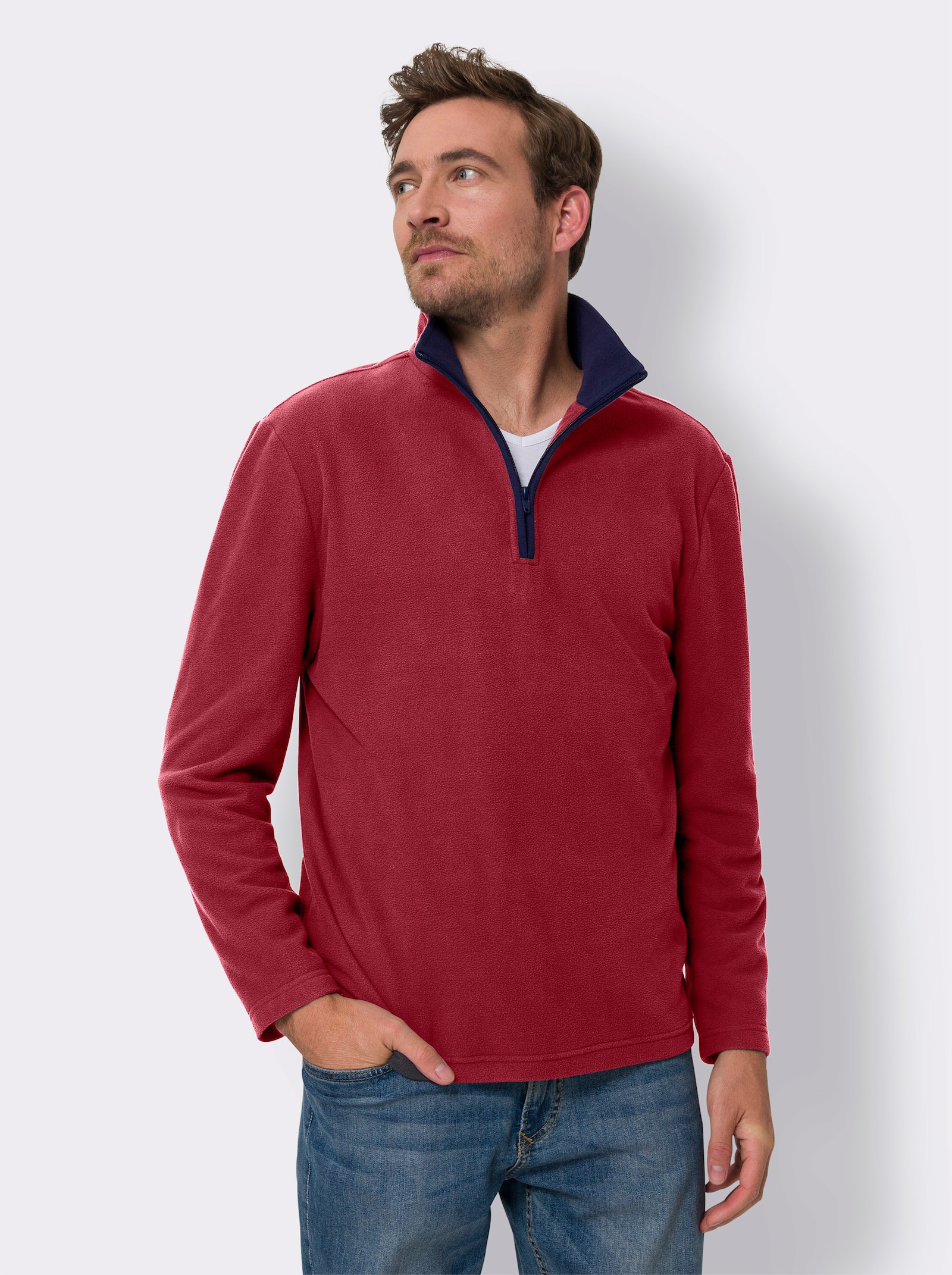 Fleecetröja m dragkedja - körsbär