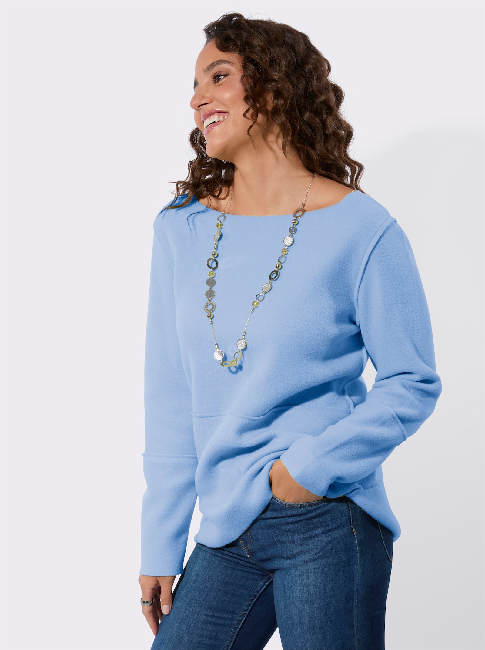 Fleeceshirt met boothals - ijsblauw