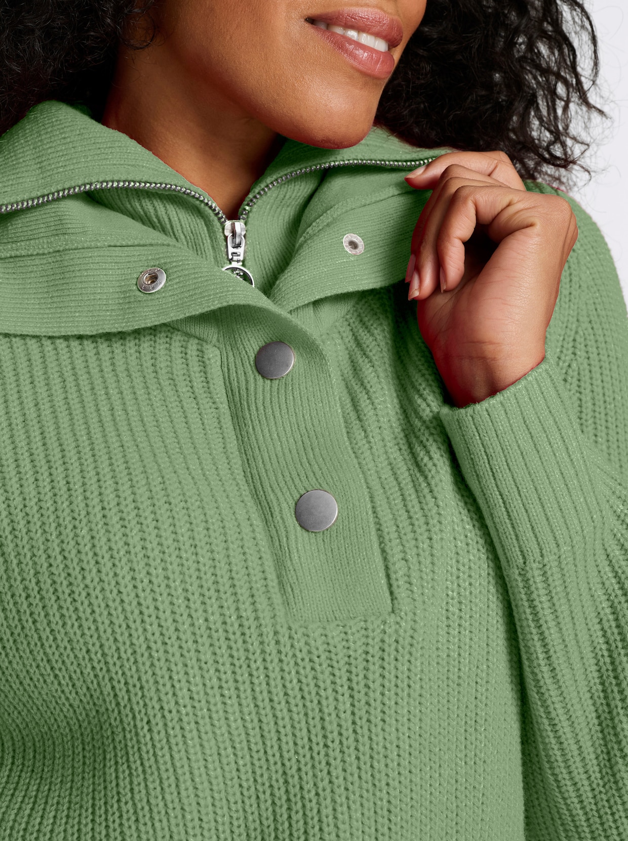 Schipperstrui met dubbele kraag - eucalyptus