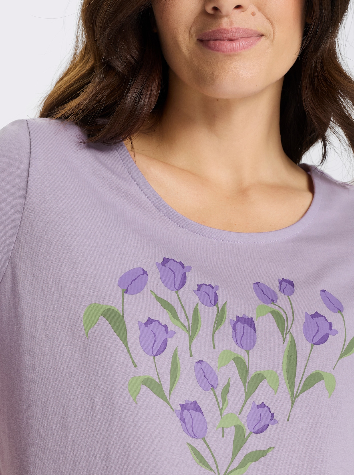 Kurzarmshirt mit platziertem Tulpen-Druck - flieder-lila