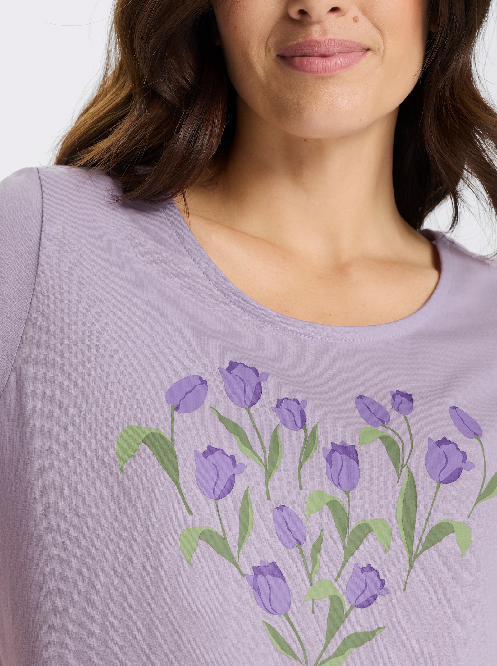 Kurzarmshirt mit platziertem Tulpen-Druck - flieder-lila