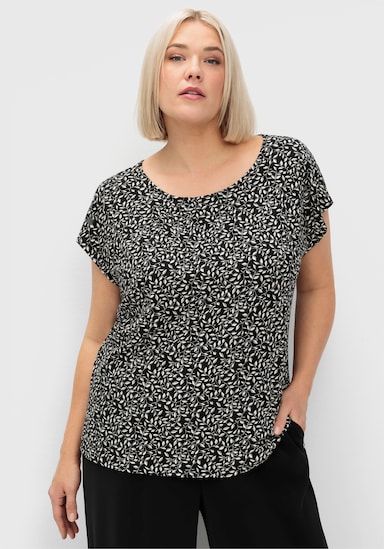 sheego Kurzarmshirt - schwarz-gemustert