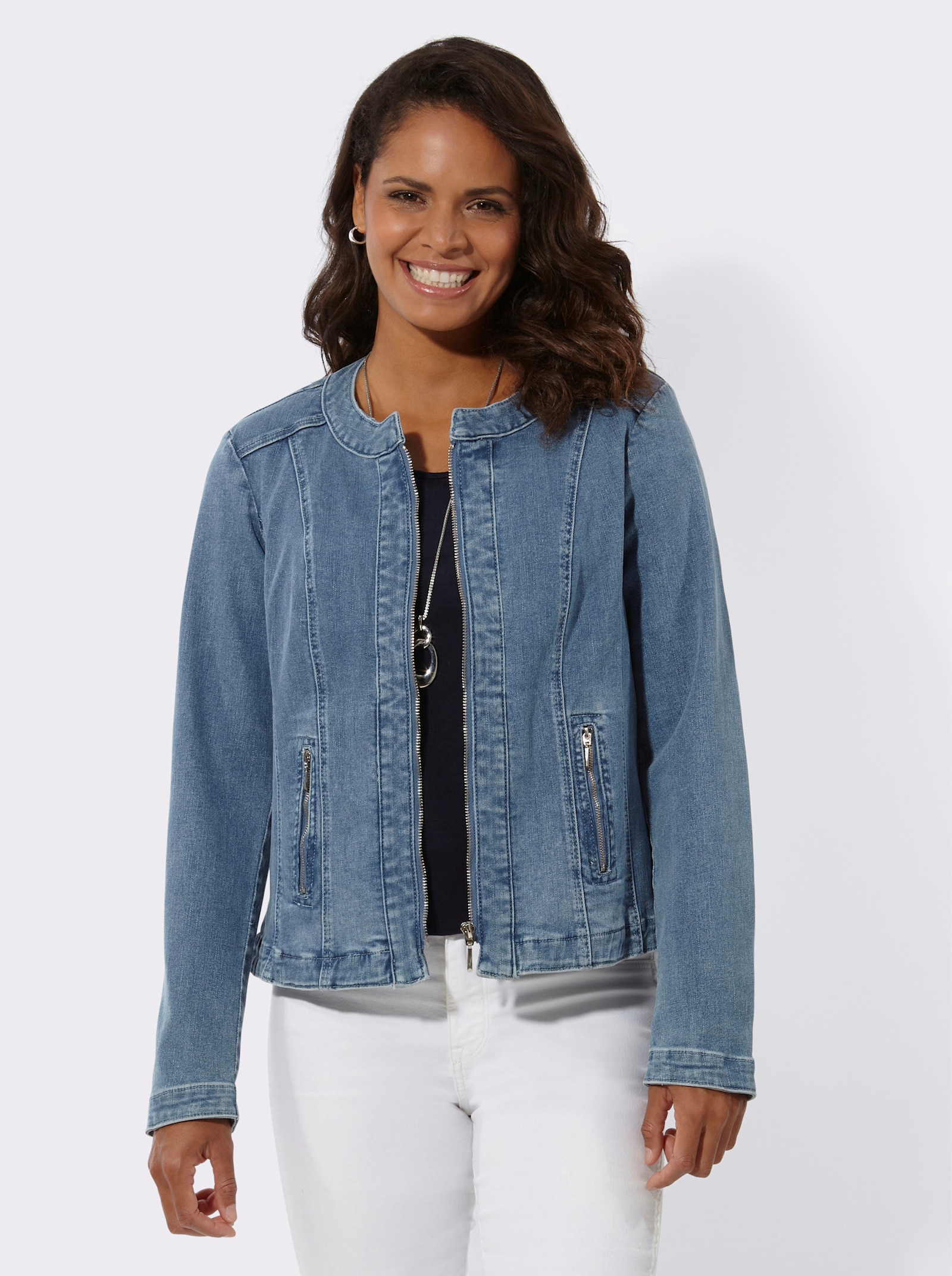 Jeansblazer mit Schulterpolstern - blue-bleached