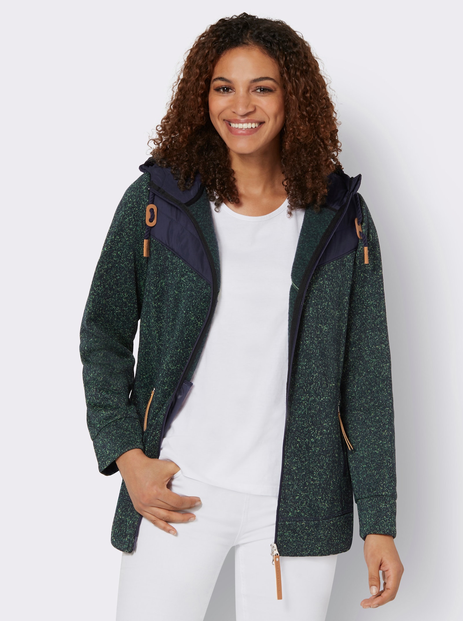 Fleecejacke im Material-Mix - apfel-marine-meliert