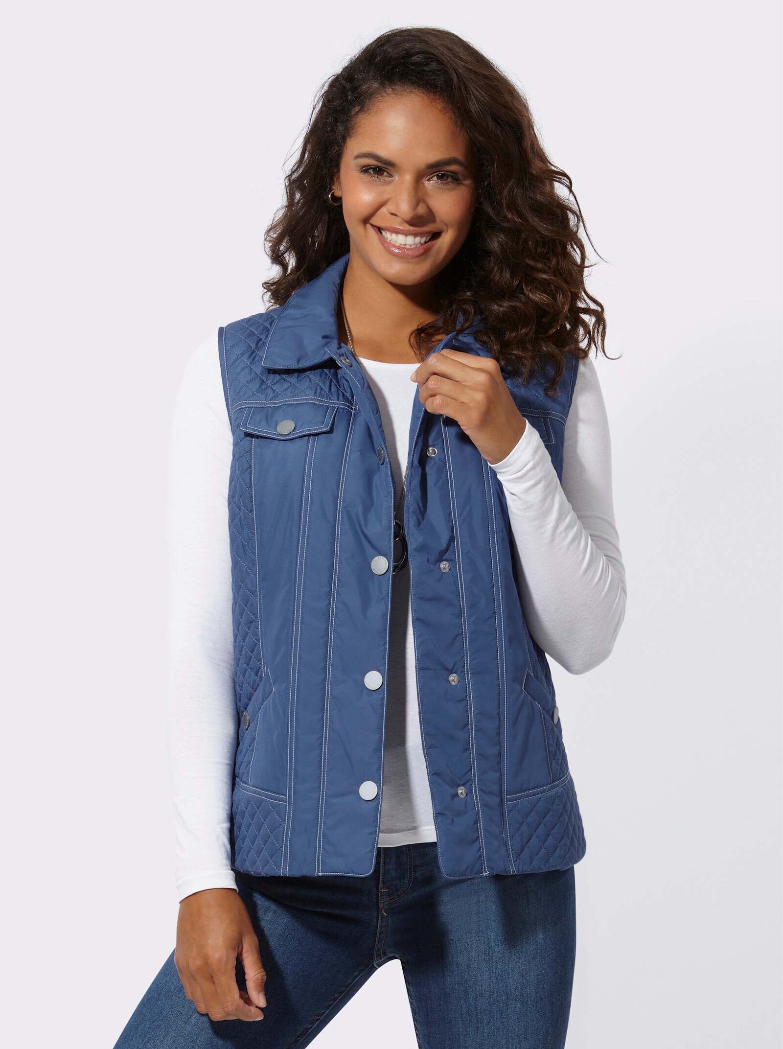 Steppweste mit Kontrastnähten - jeansblau