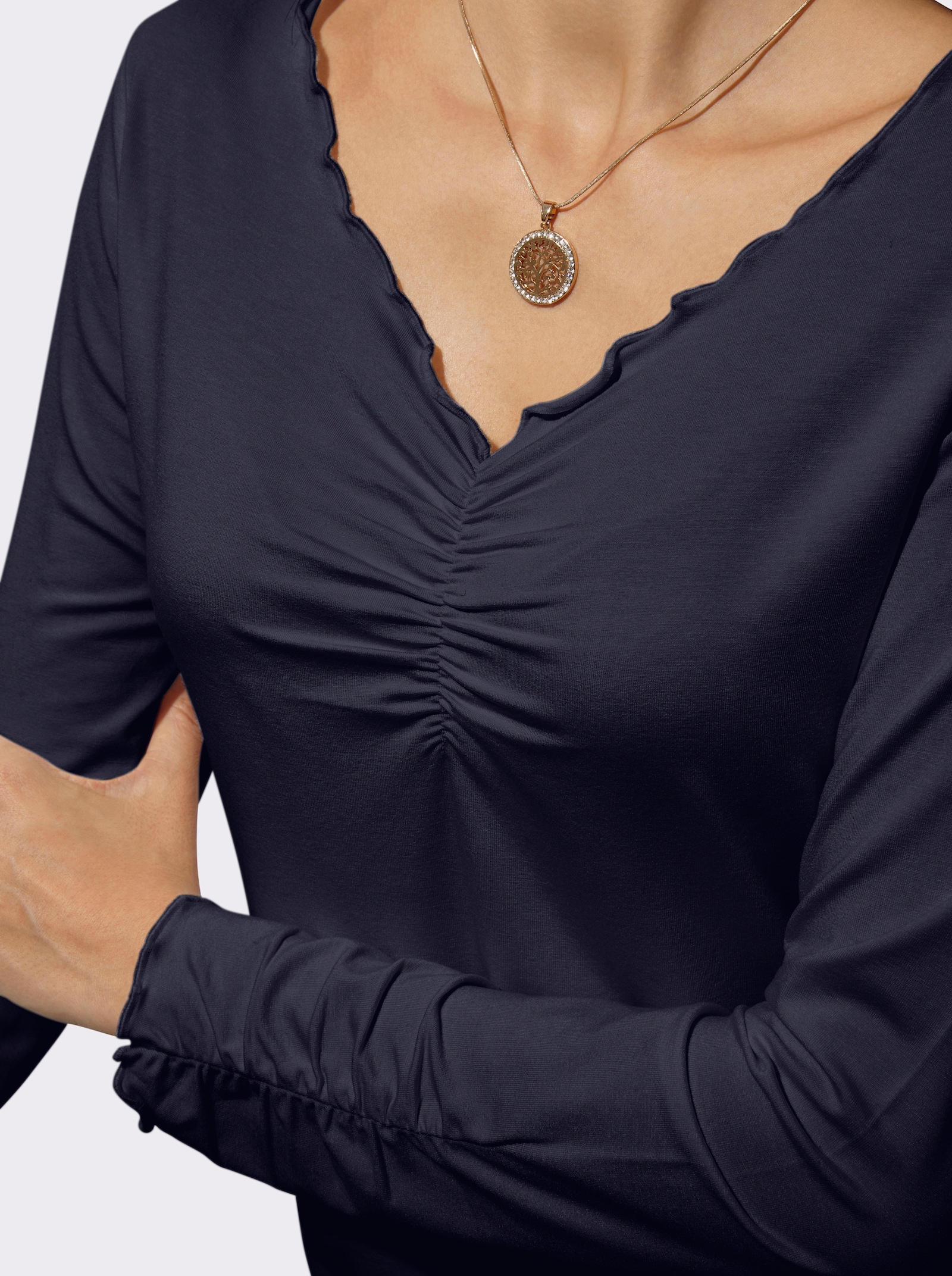 Langarmshirt mit V-Ausschnitt - marine