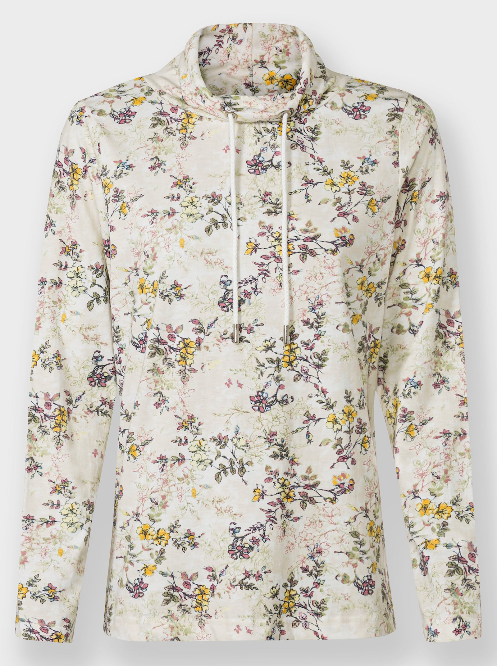 Stehkragenshirt mit Tunnelzug - champagner-bedruckt