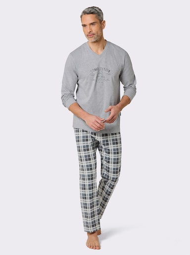Comte Schlafanzug mit Motivdruck - hellgrau-anthrazit-kariert