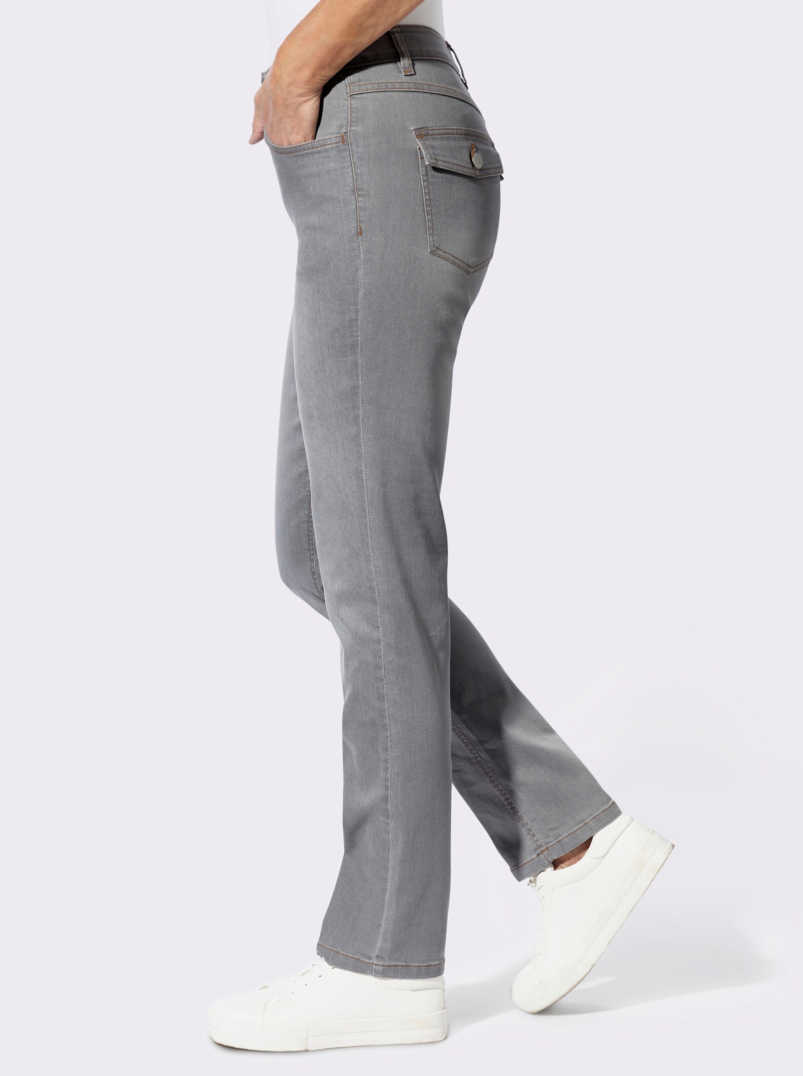 Jeans mit Pattentaschen hinten - light grey-denim