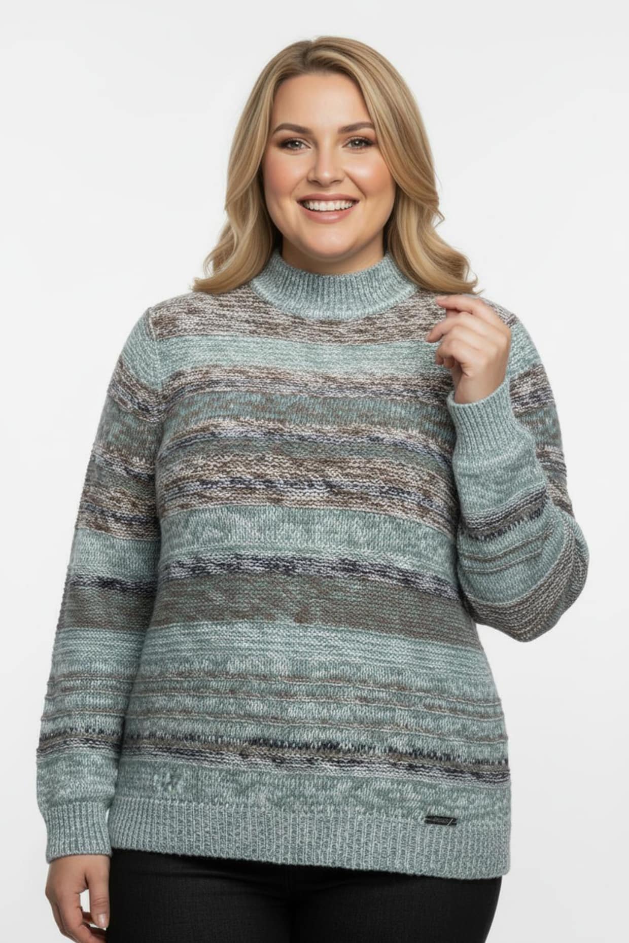 Langarm-Pullover mit Strickstruktur - jade-braun-meliert