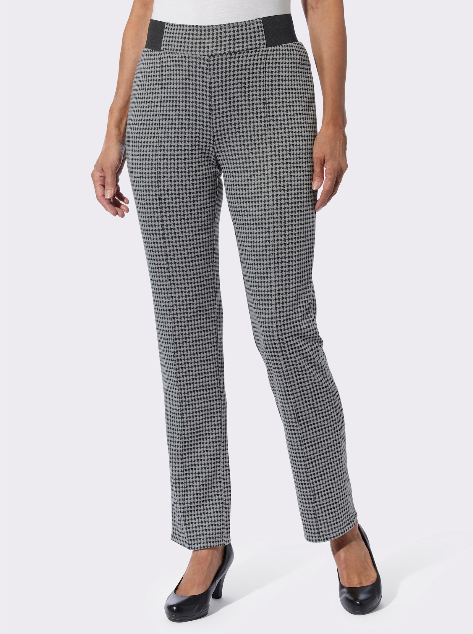 Jerseyhose in unterschiedlichen Dessins - schwarz-steingrau Pepita