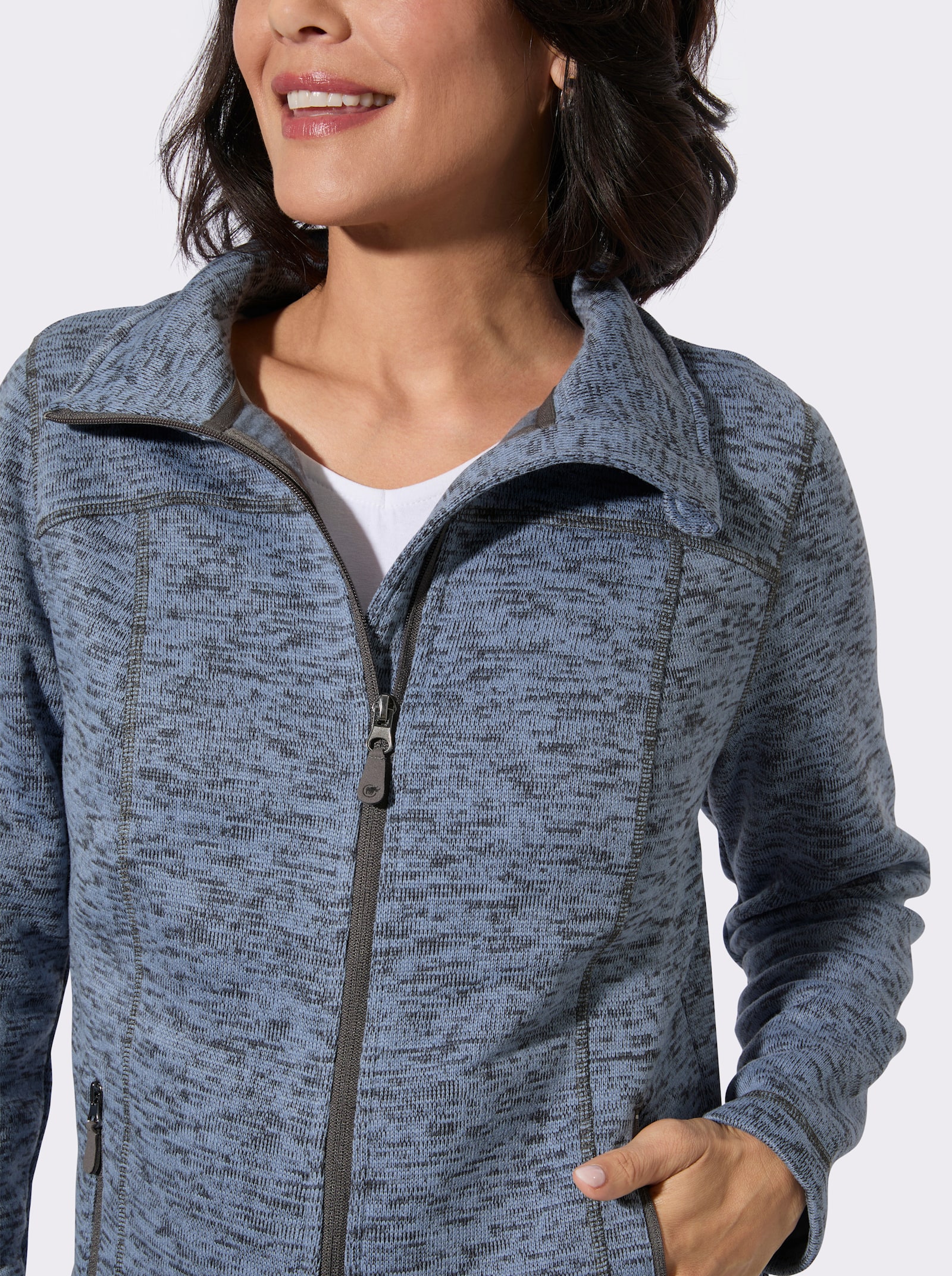 Strickfleece-Jacke mit Teilungsnähten - bleu-meliert